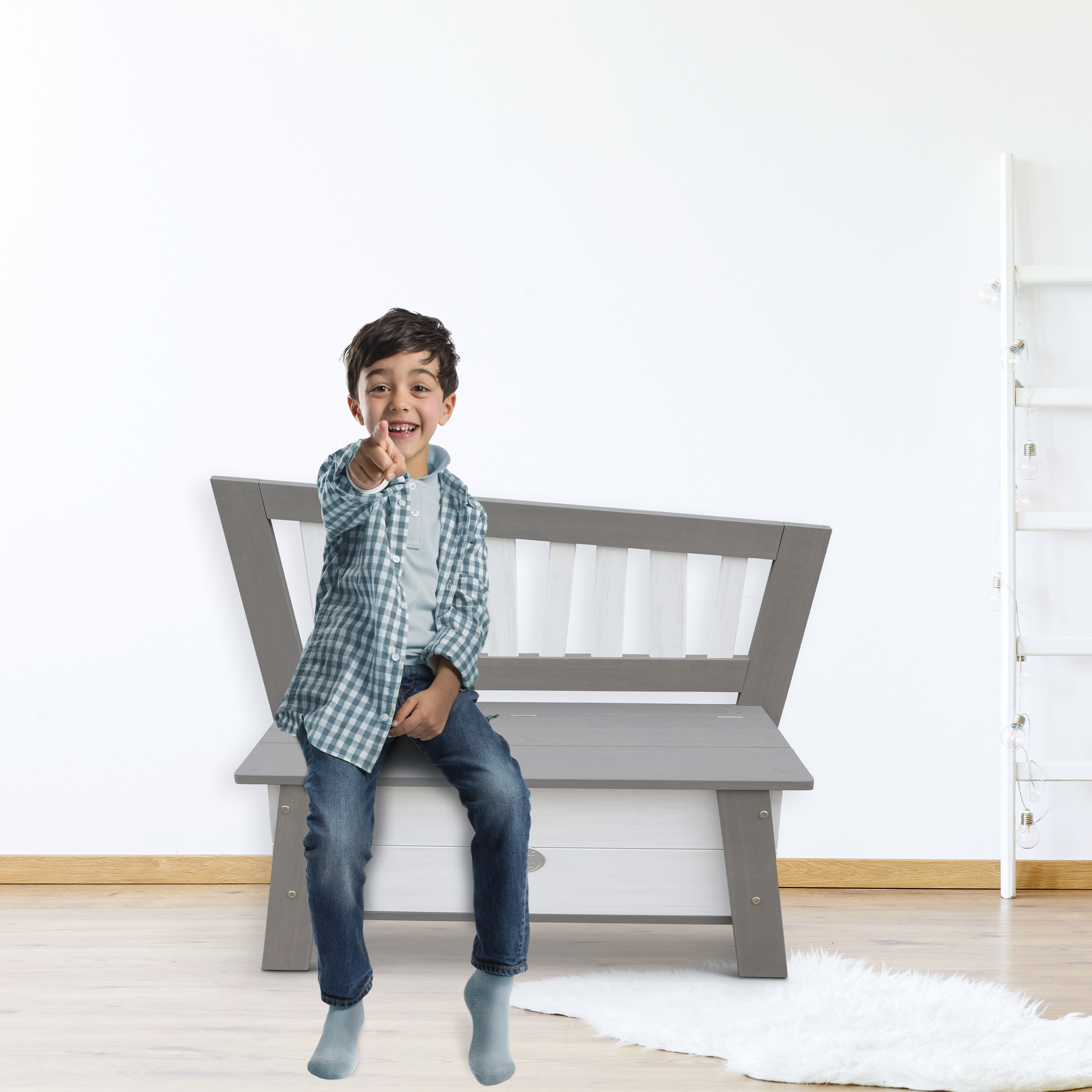 Corky Storage Bench Grey/White