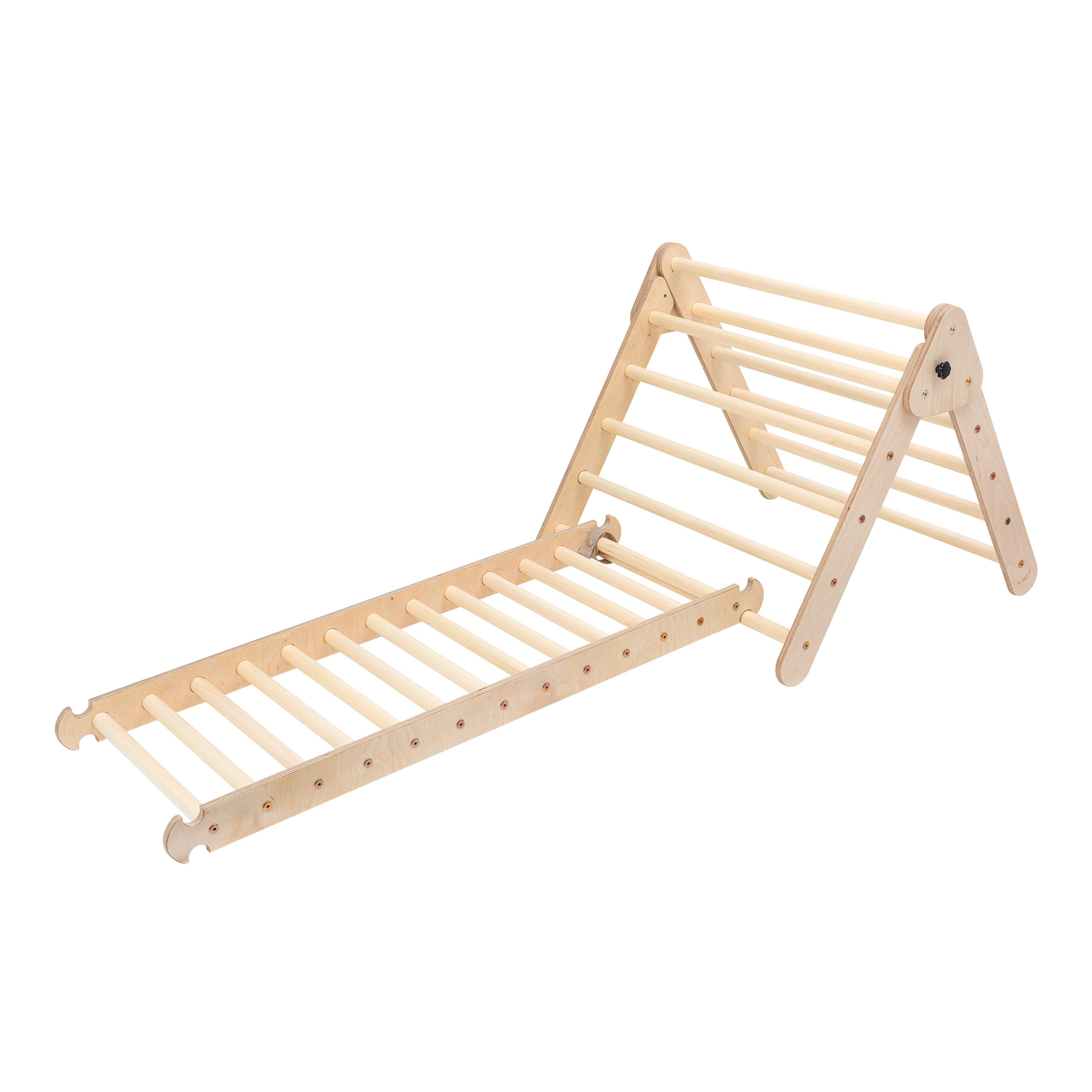 Wooden Climbing Triangle with Ladder and Climbing Wall Natur