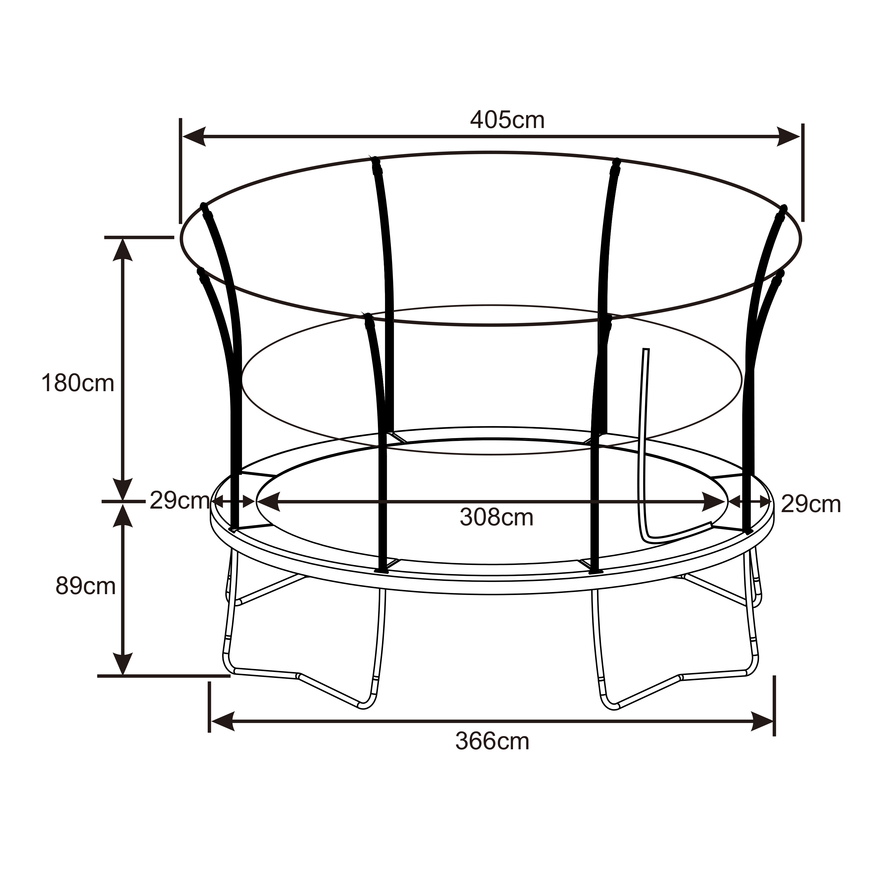 Denver Trampoline with safety net and ladder Ø 366 cm Black - Onground on poles - Round 12ft