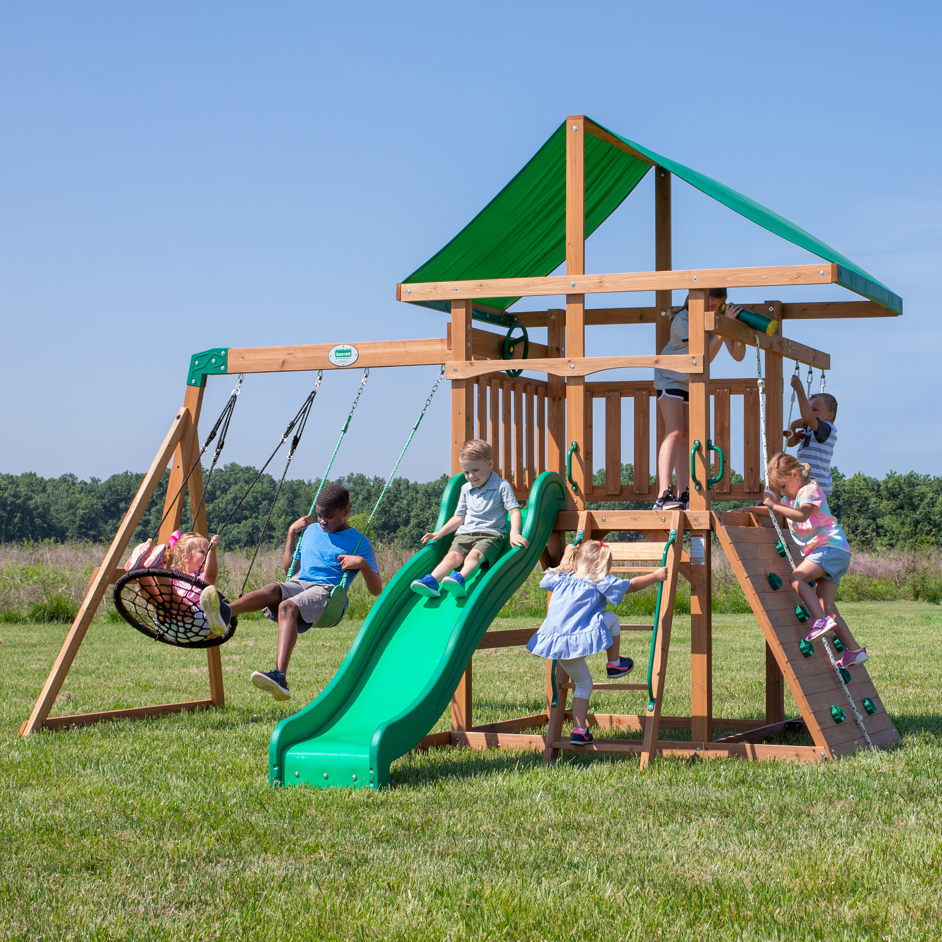 Greyson Peak Swing Set with Slide and Climbing Wall