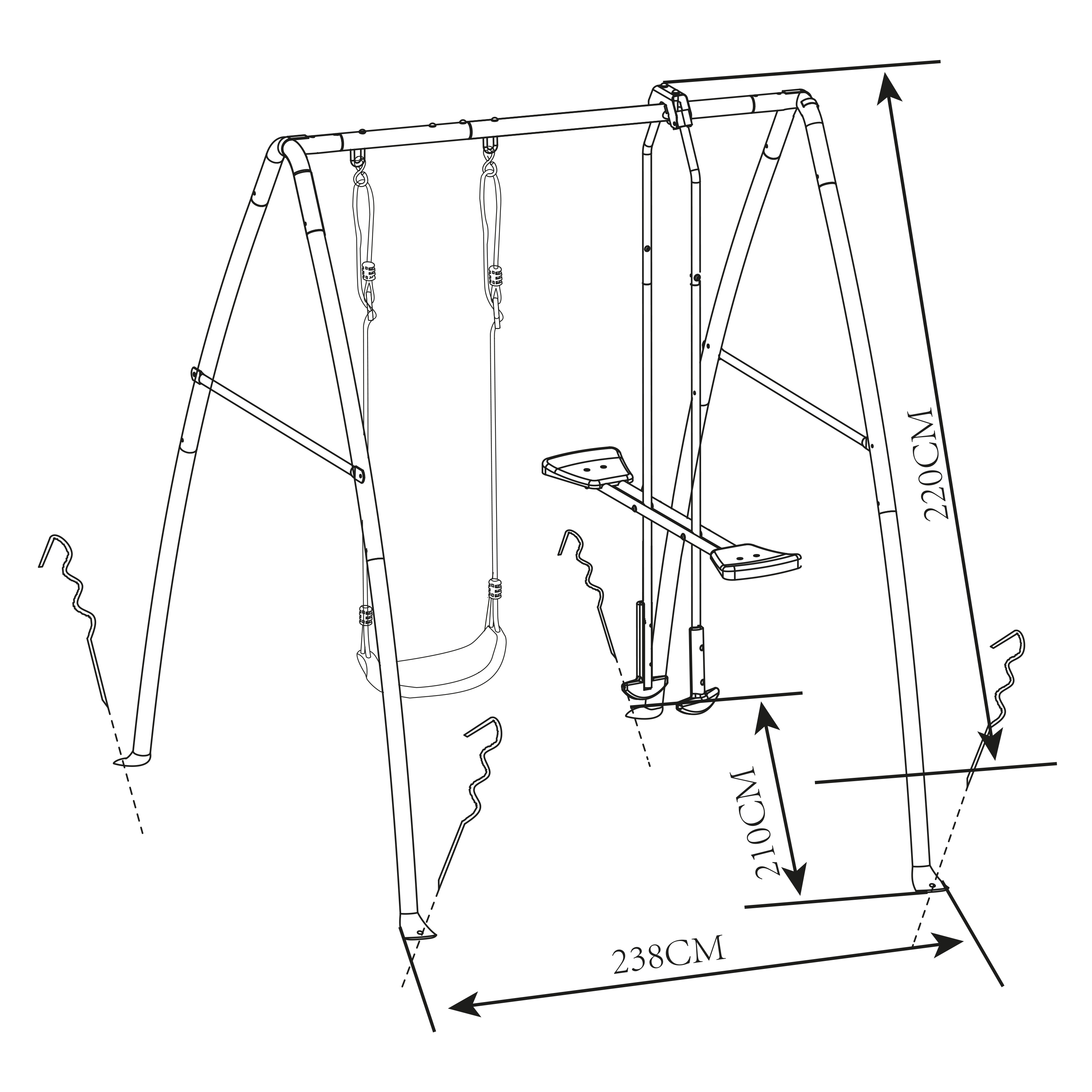 Metal Swing Set with One and Two Person Swings Anthracite/cream