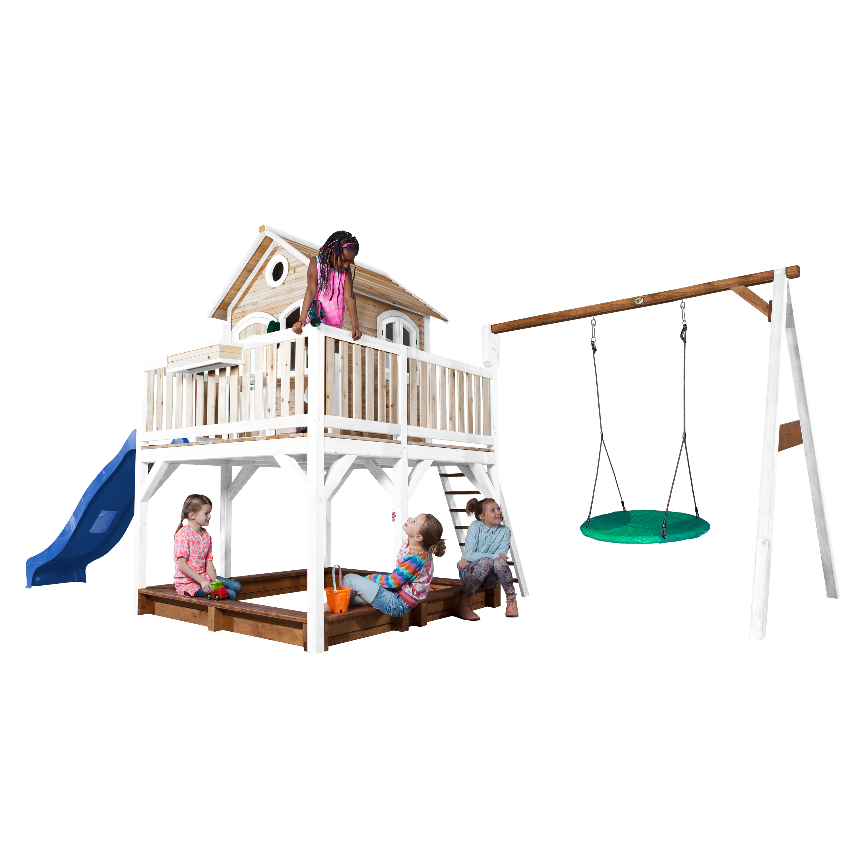 Liam Playhouse with Summer Nest Swing Brown/White - Blue Slide