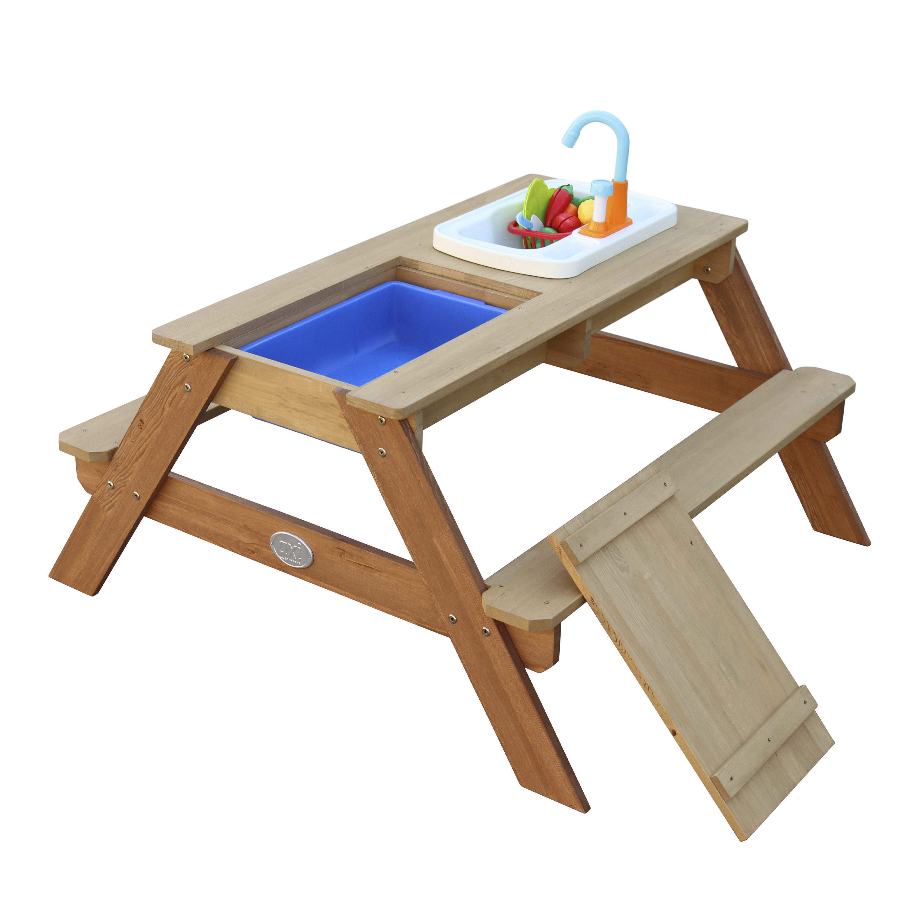 Emily Sand & Water Picnic Table with Play Kitchen sink Brown
