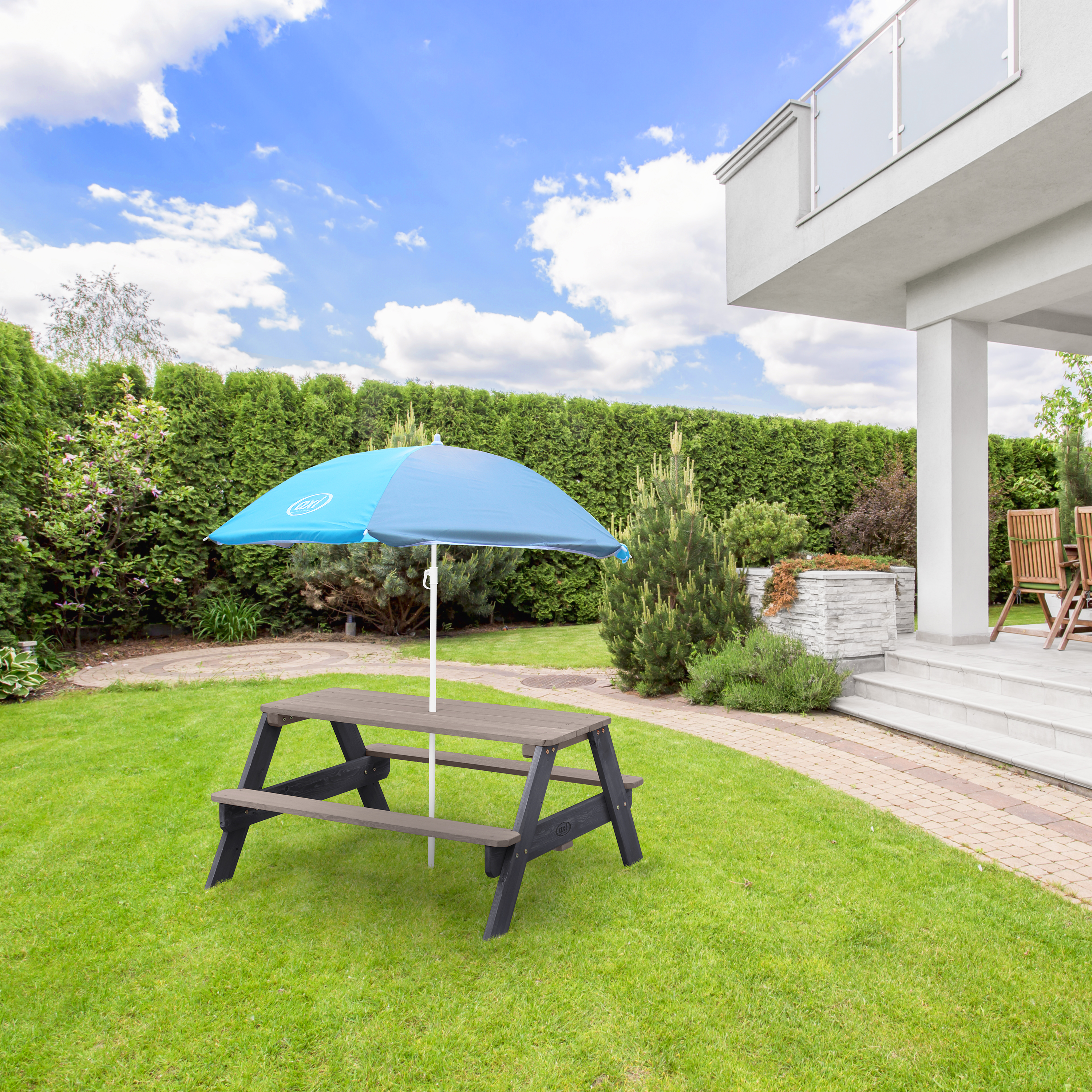 Nick Picnic Table Anthracite/grey - Umbrella Blue/grey