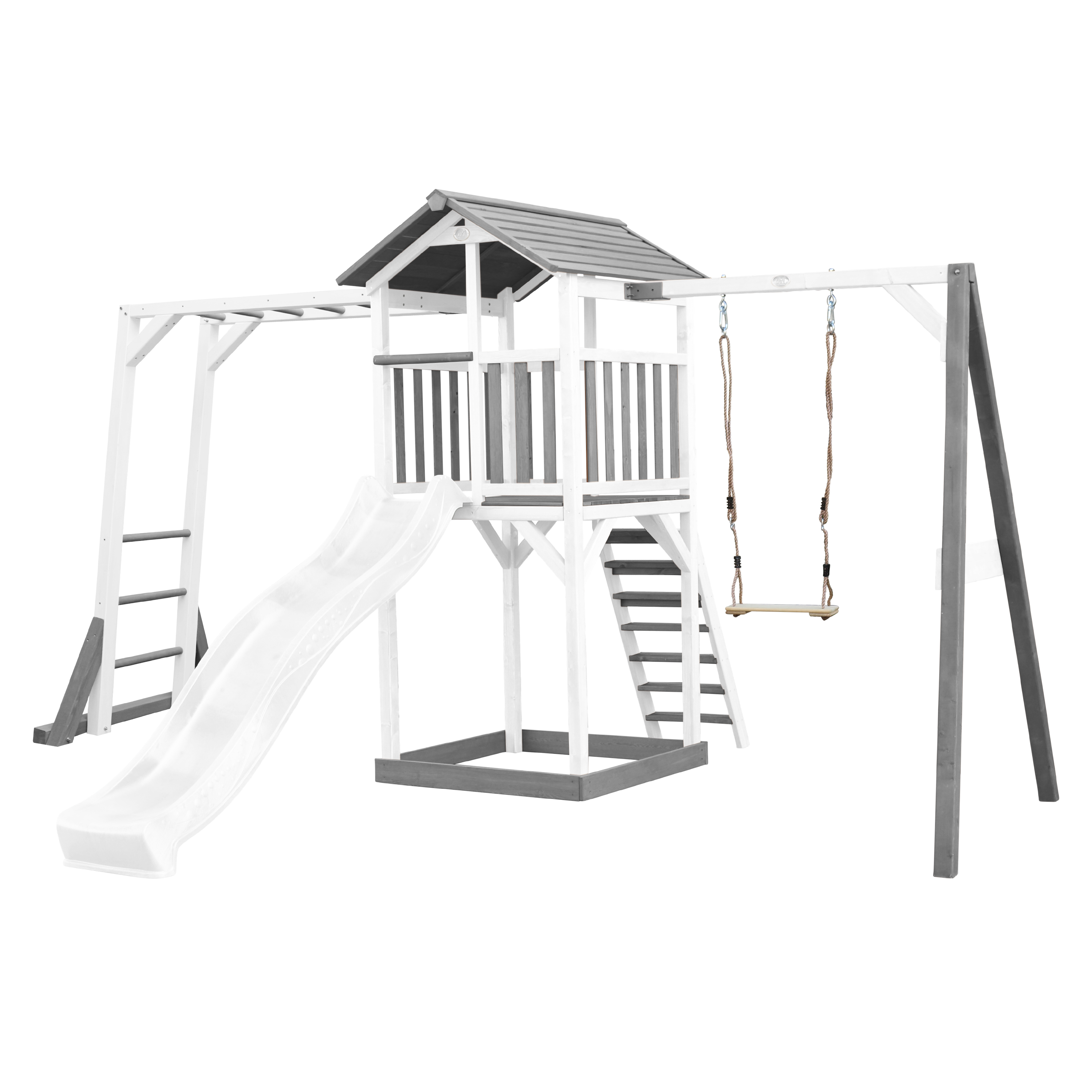 Beach Tower with Climbing Frame and Single Swing Grey/White 