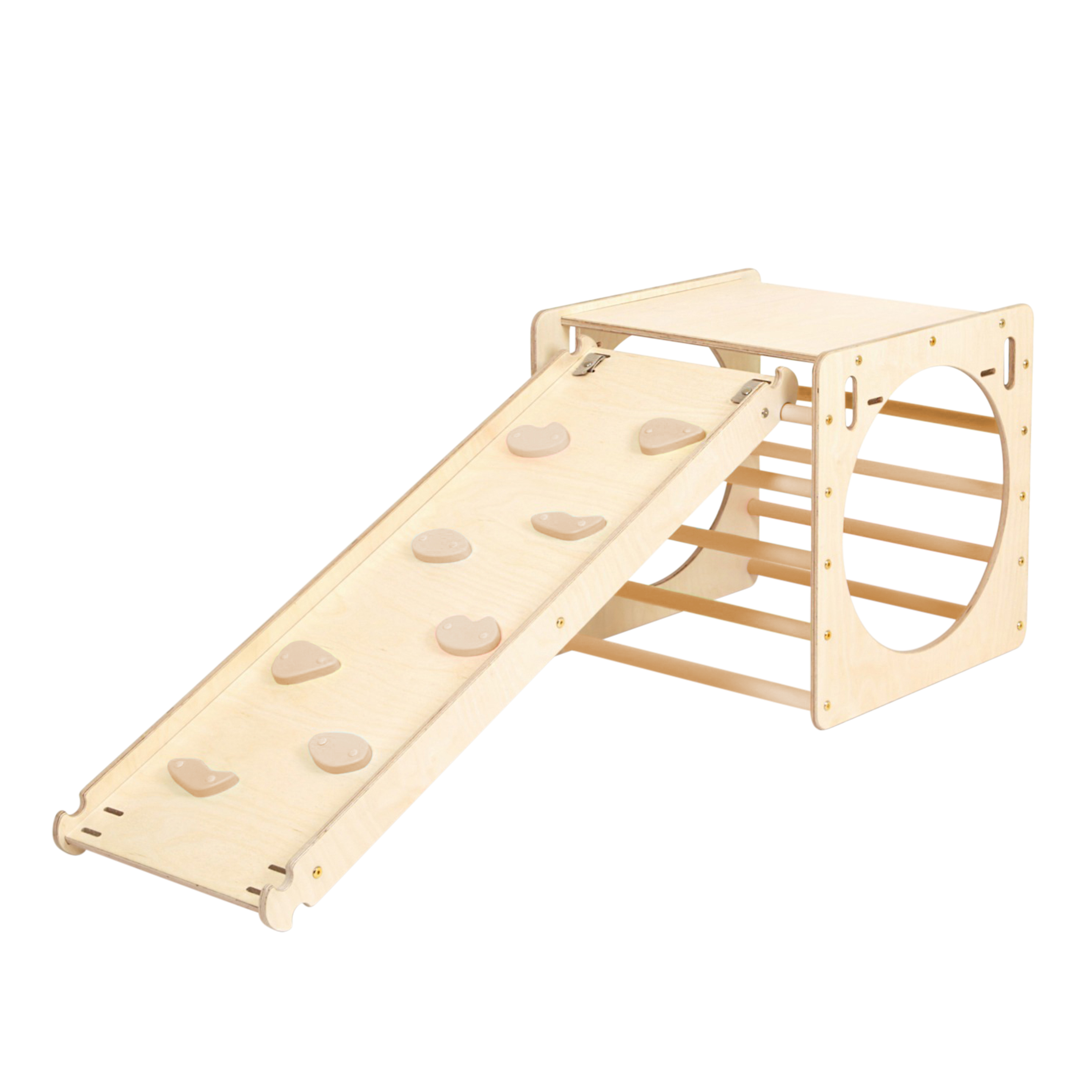 Wooden Activity Cube with Climbing Wall Natural