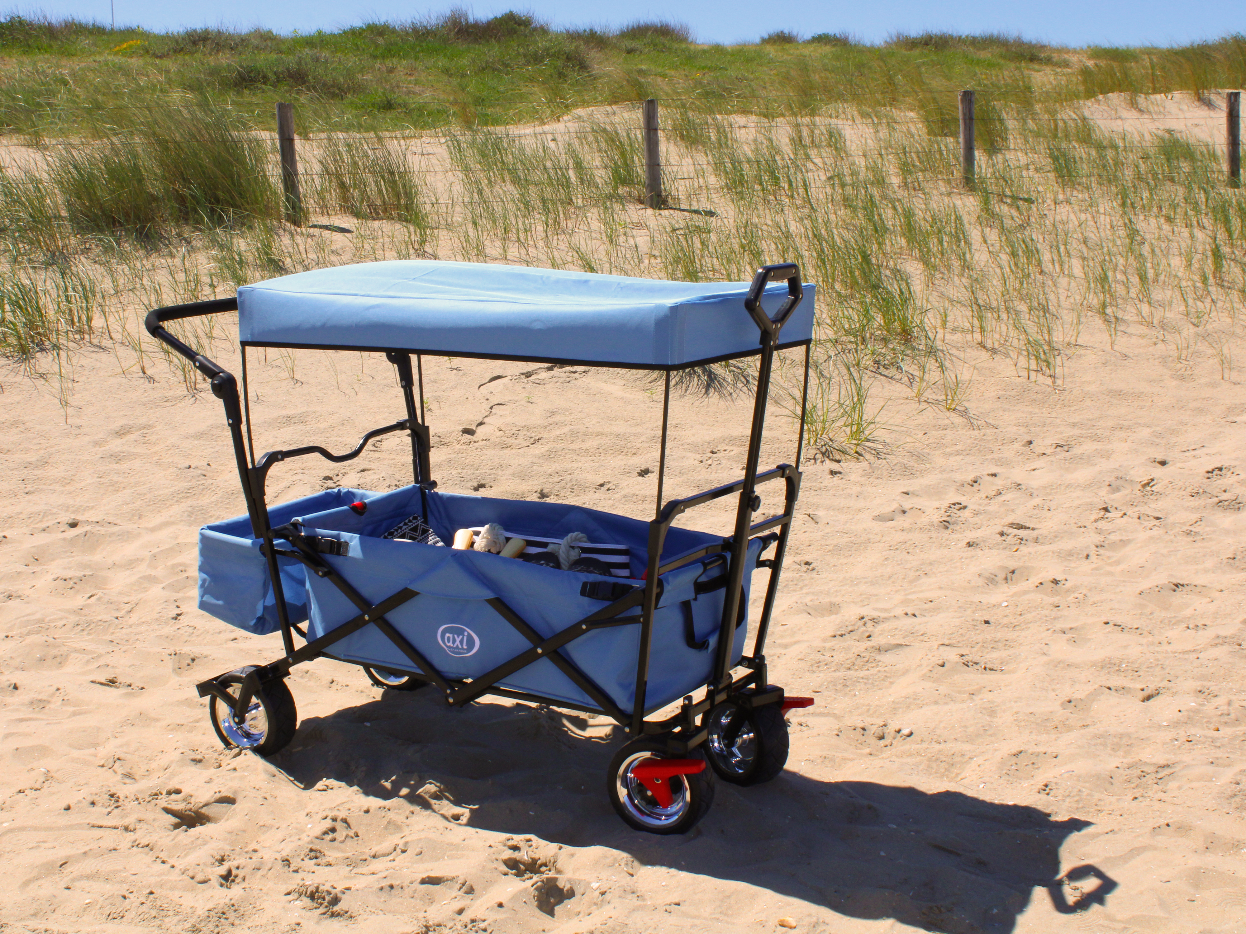 AXI AB210 Foldable Beach Wagon with roof, bag, brake, and handlebar - Blue