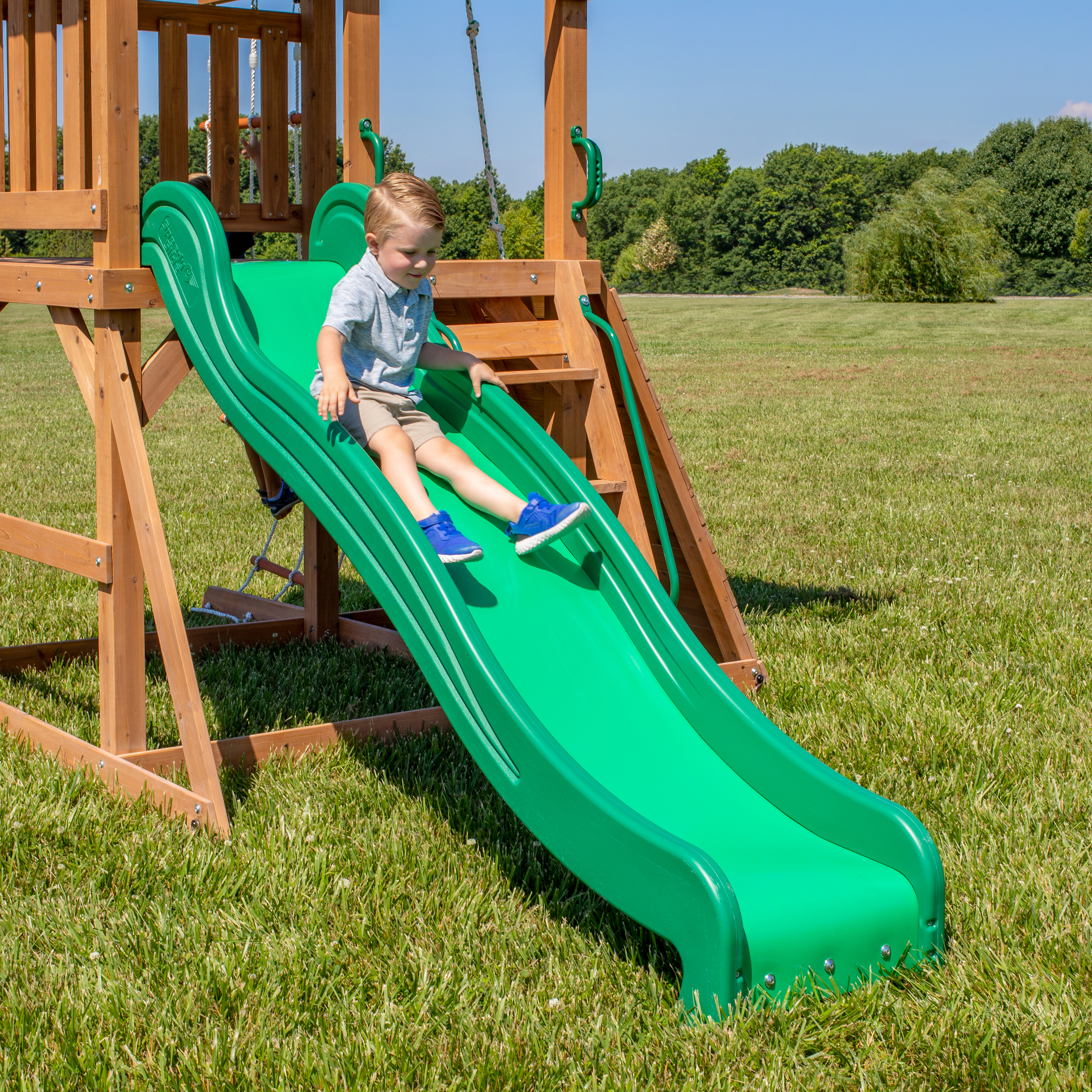 Greyson Peak Swing Set with Slide and Climbing Wall