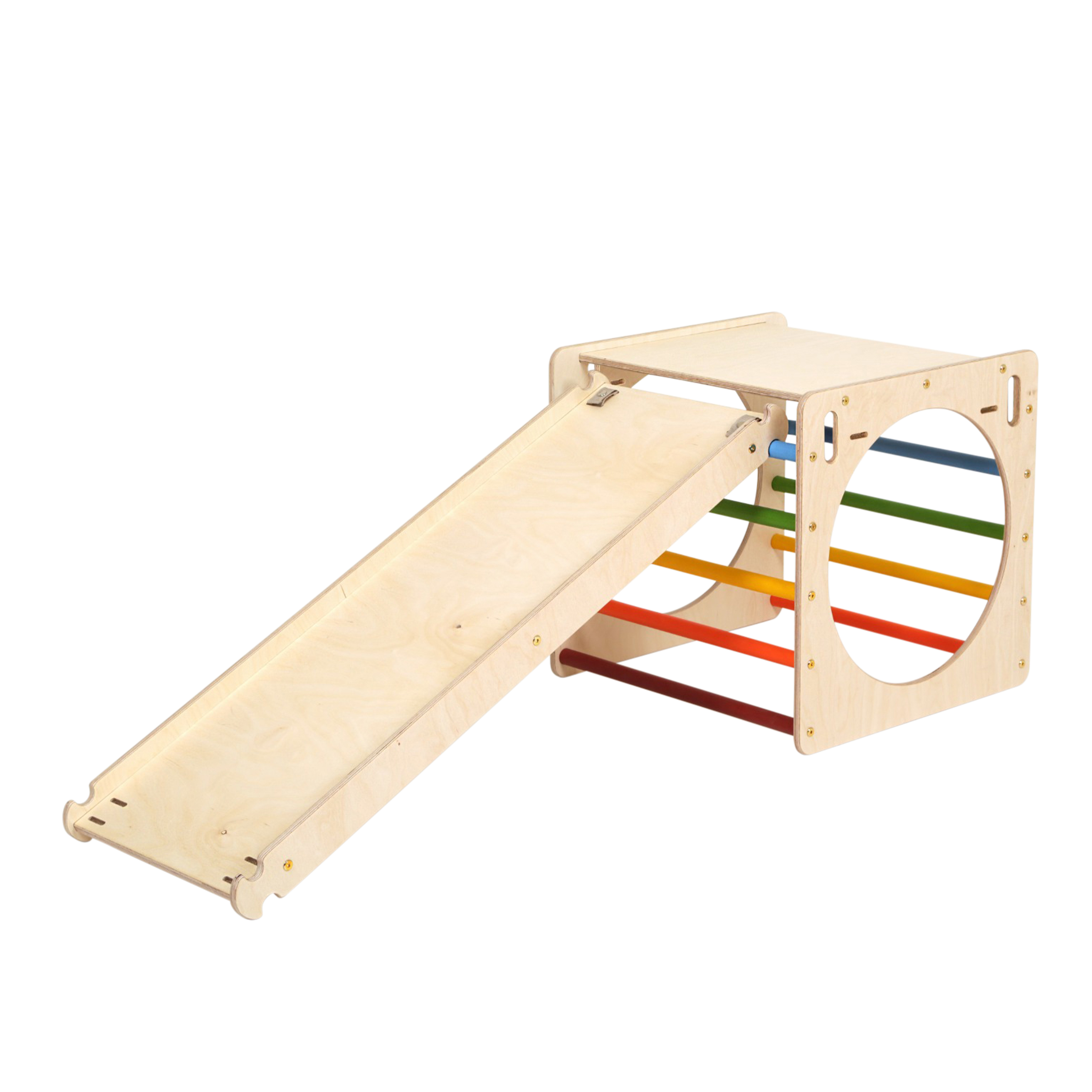 Wooden Activity Cube with Ladder and Climbing Wall Rainbow