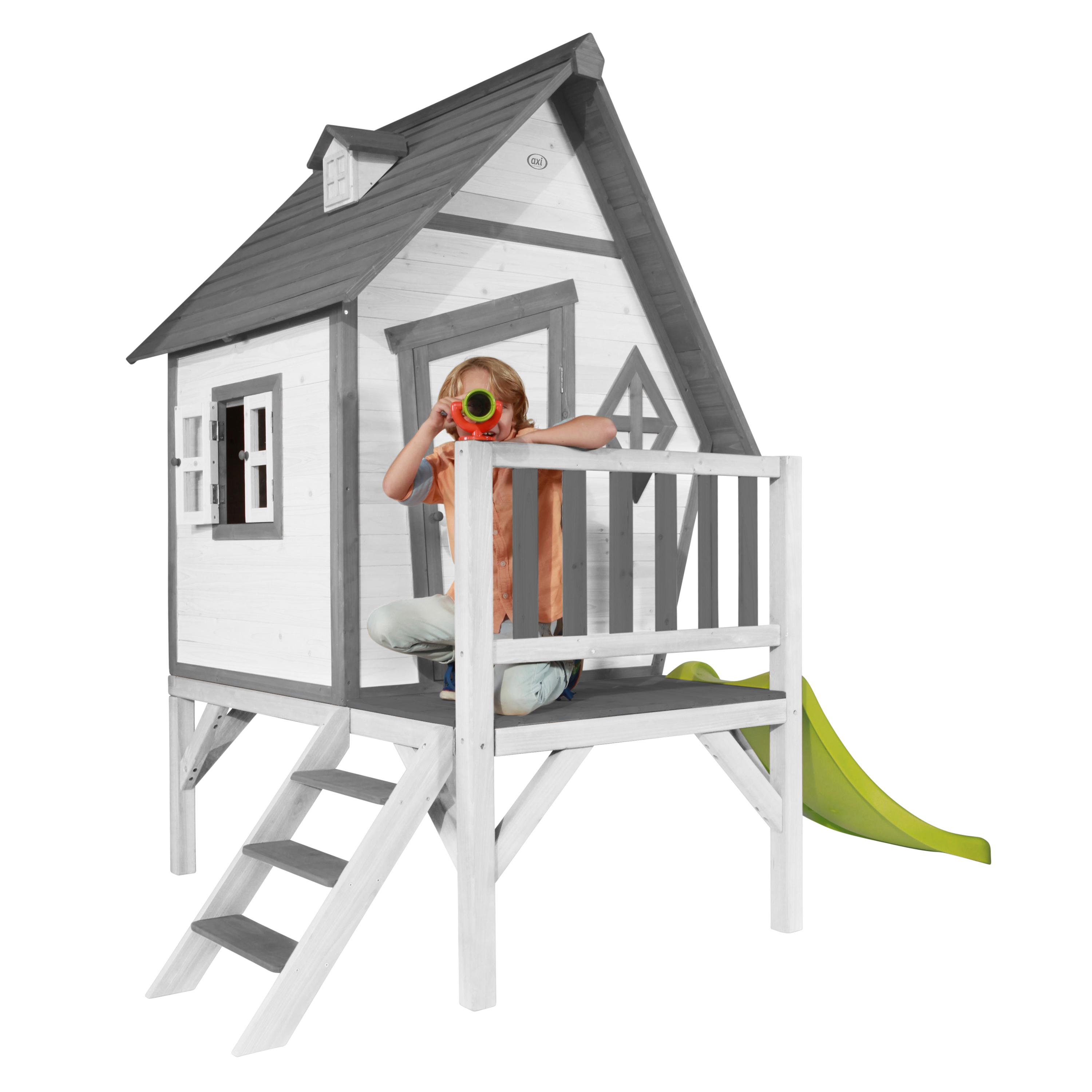 Cabin XL Playhouse Grey/White - Lime Green Slide