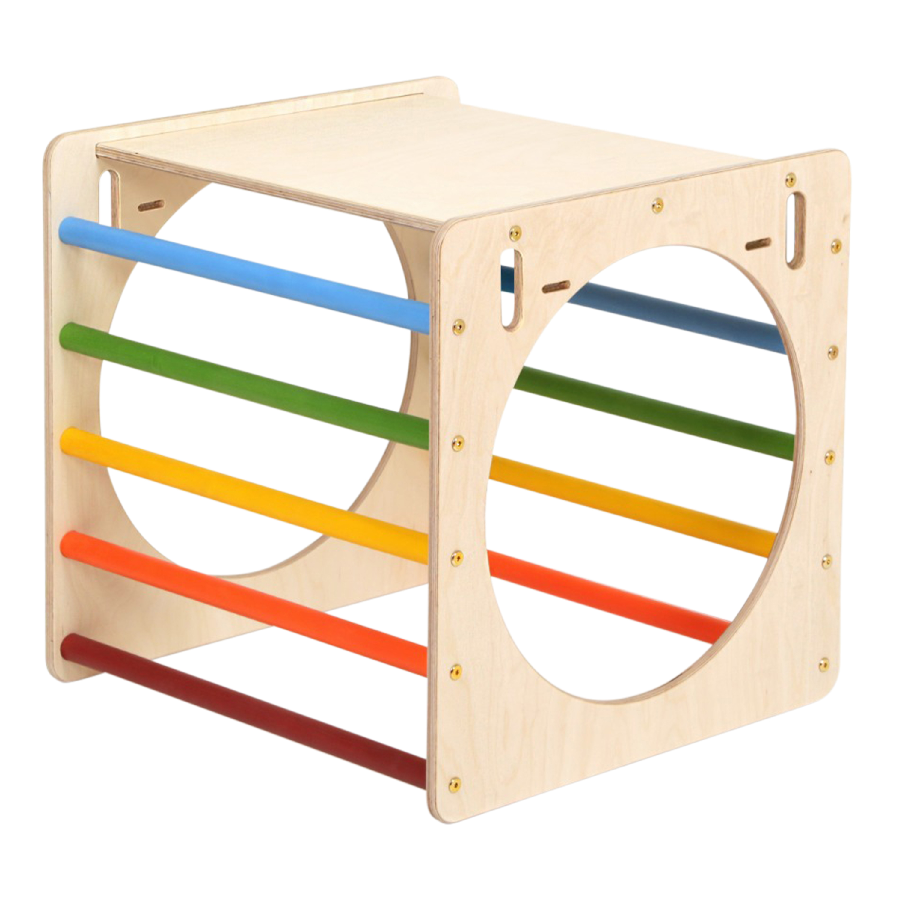 Wooden Activity Cube with Ladder and Climbing Wall Rainbow