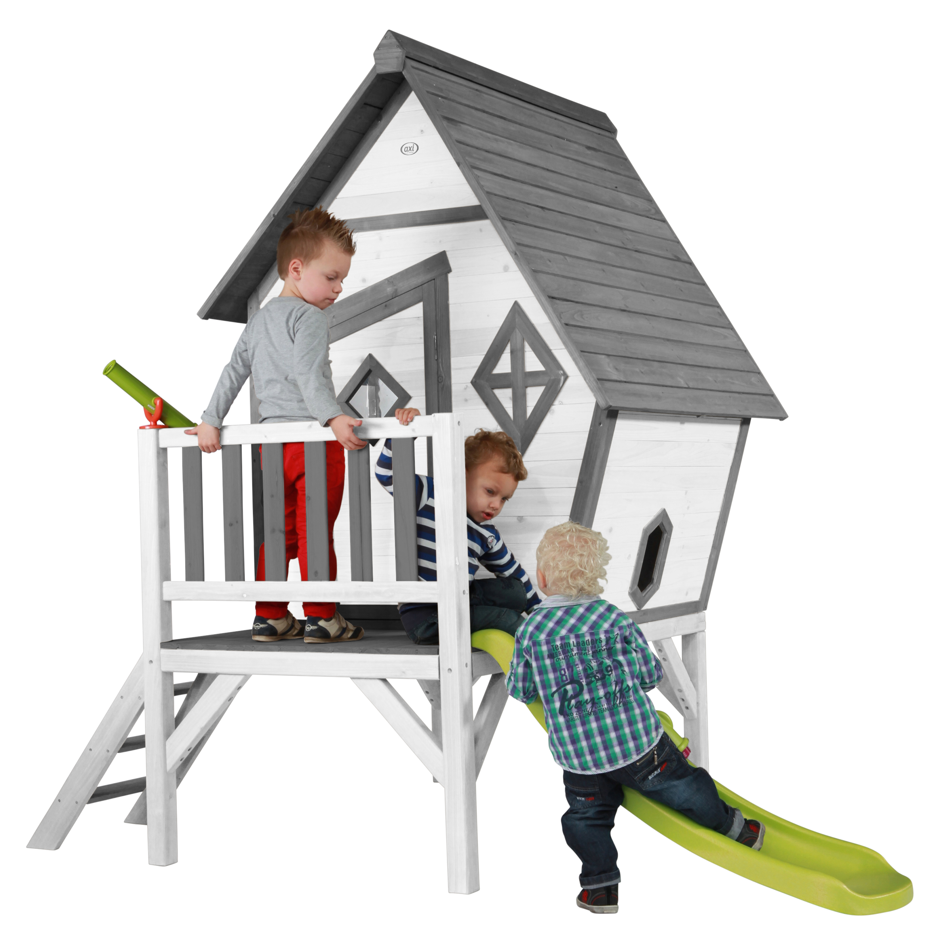 Cabin XL Playhouse Grey/White - Lime Green Slide