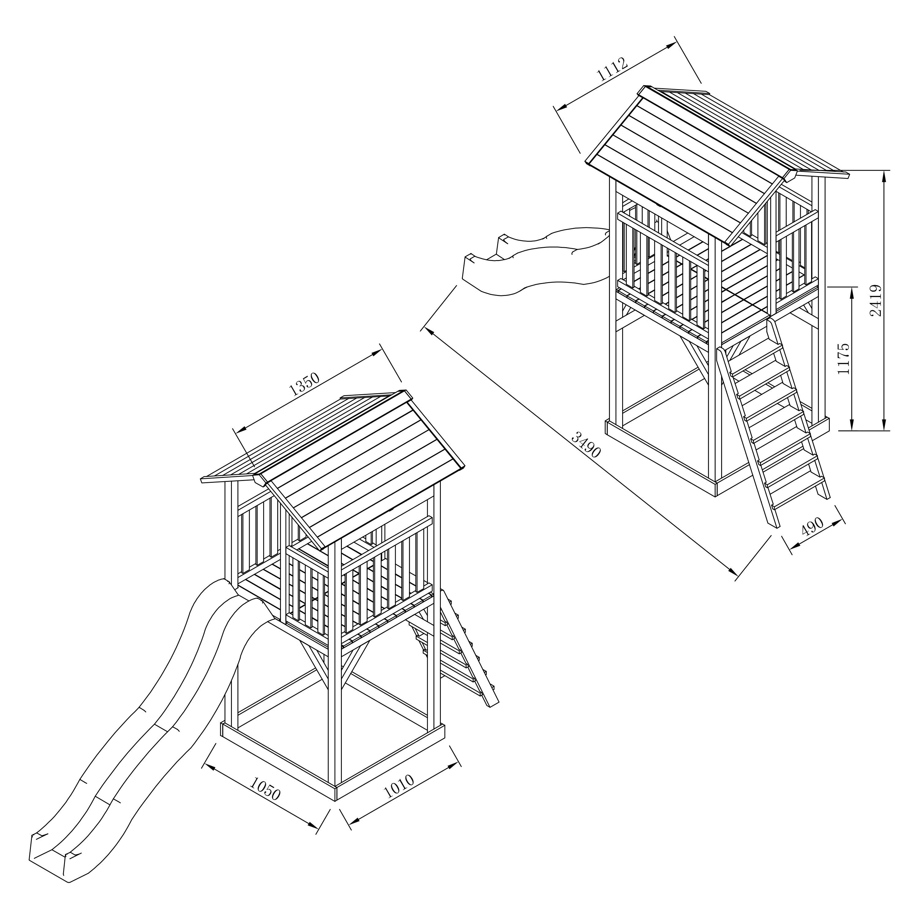 Beach Tower Speeltoren Grijs/wit - Limoen groene glijbaan