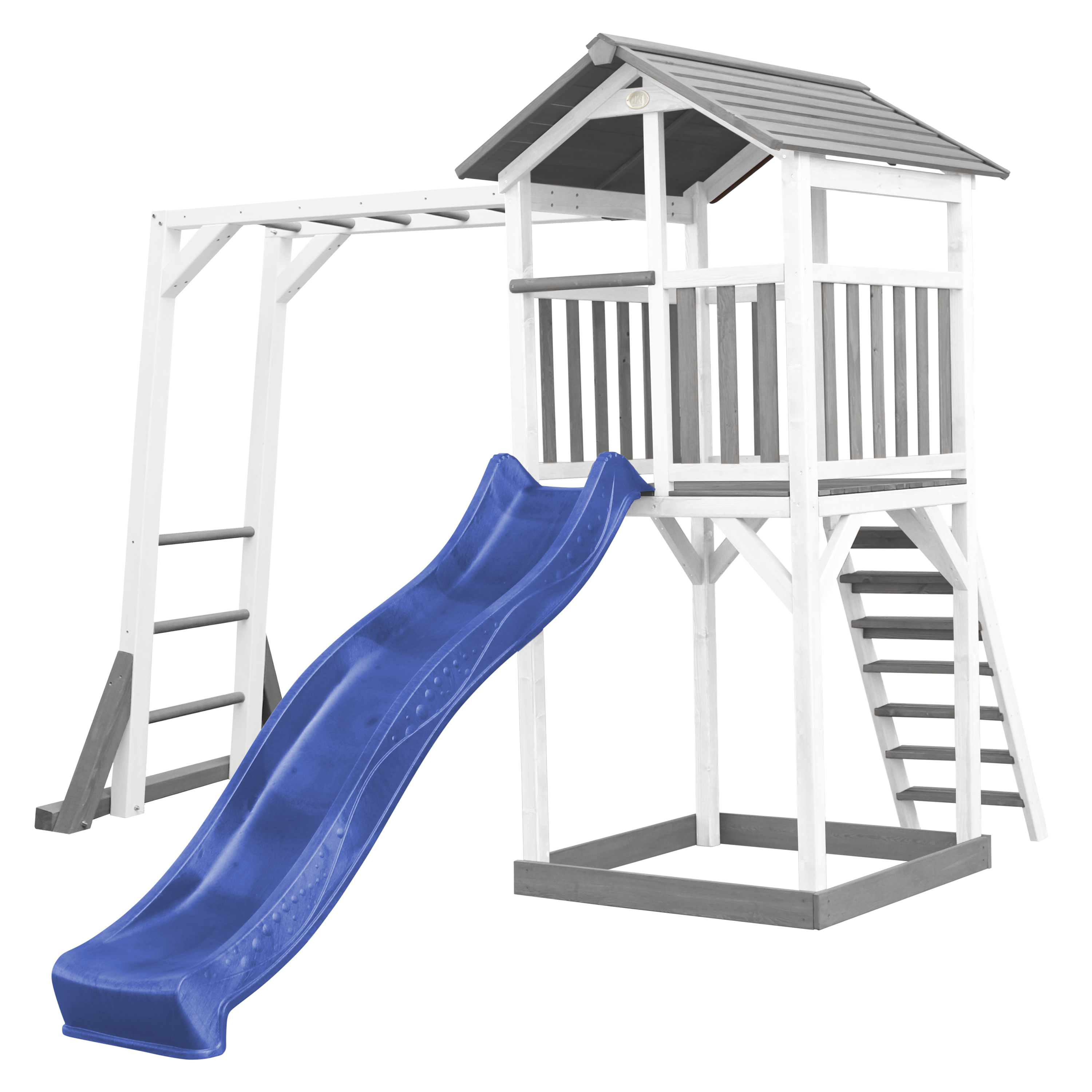 Beach Tower with Climbing Frame Grey/white - Blue Slide