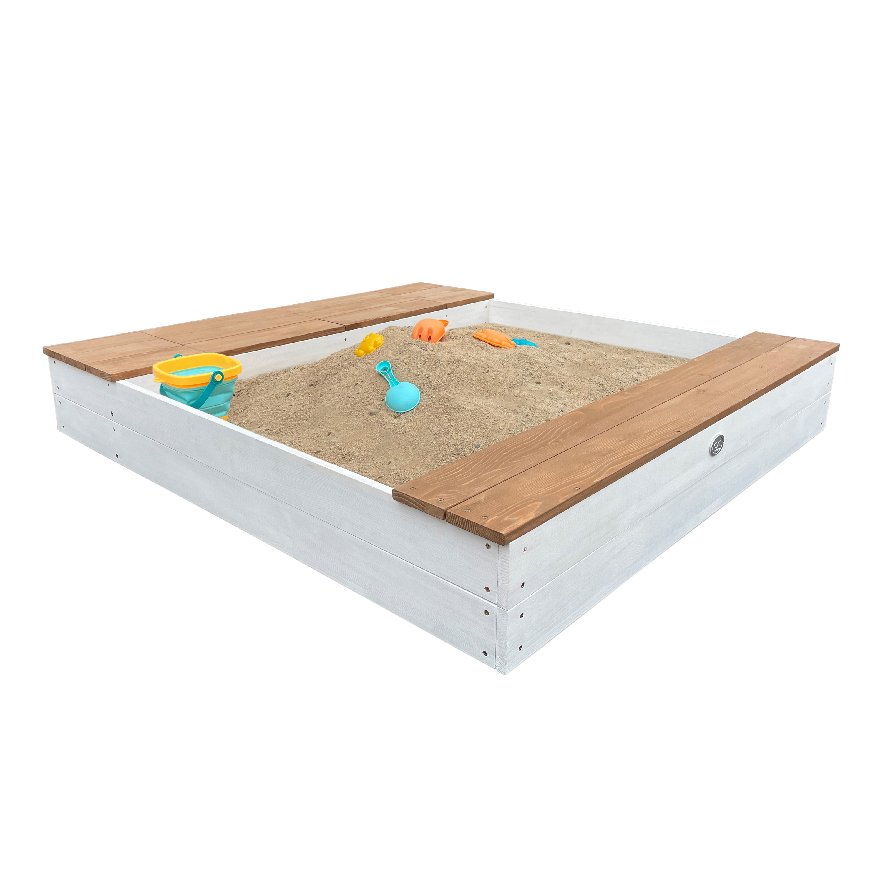 Evy Sandbox with Bins and Storage White/Brown