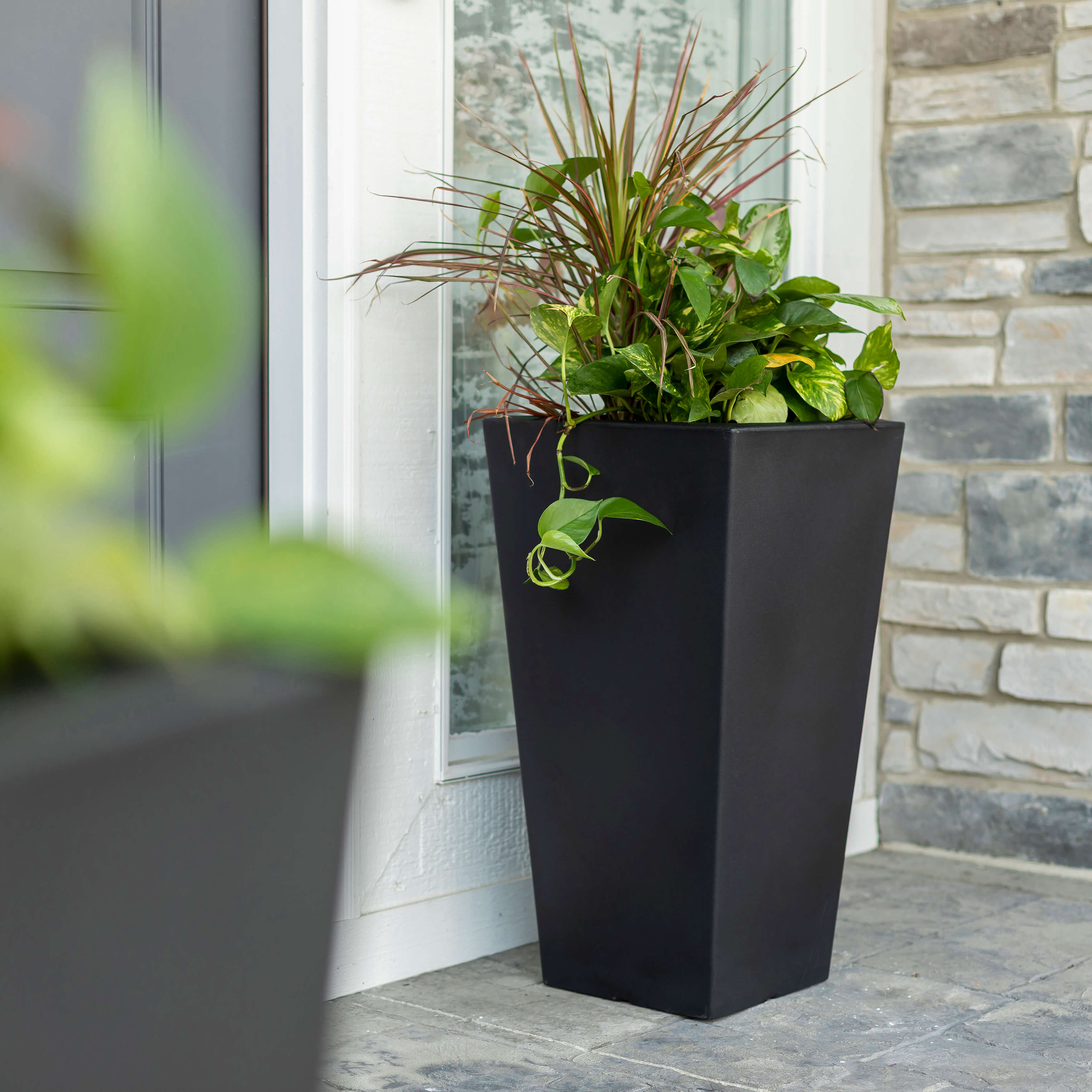 Tremont Tall Square Tapered Planter - Onyx Black