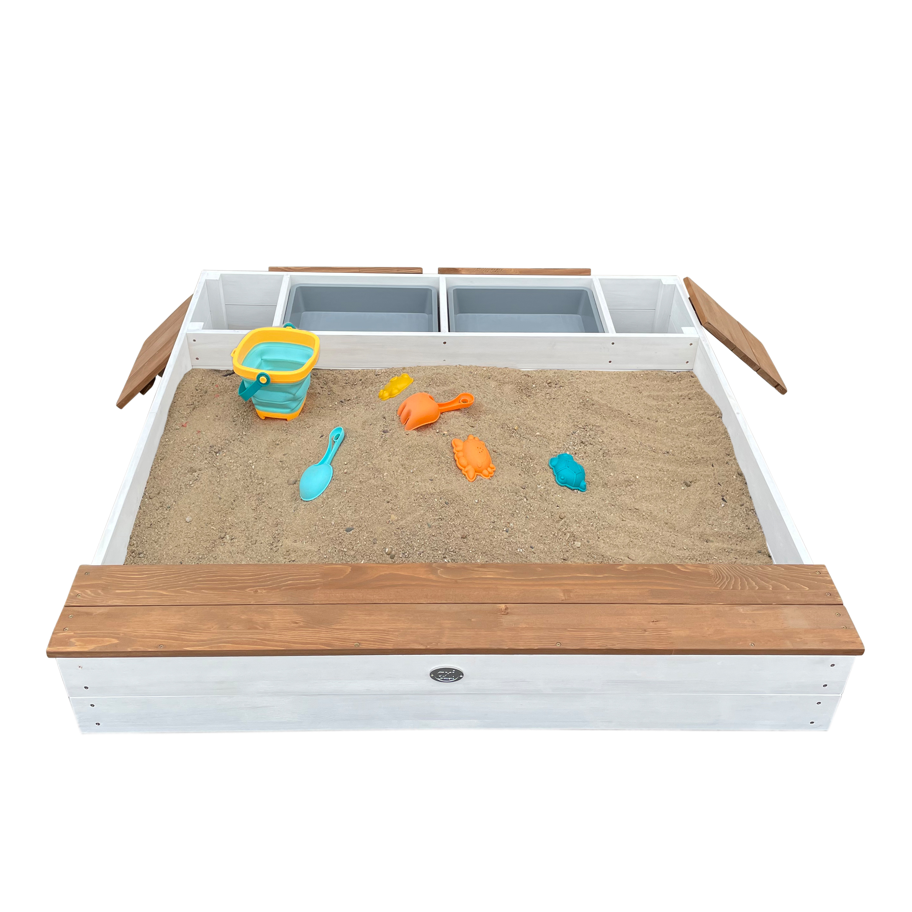 Evy Sandbox with Bins and Storage White/Brown