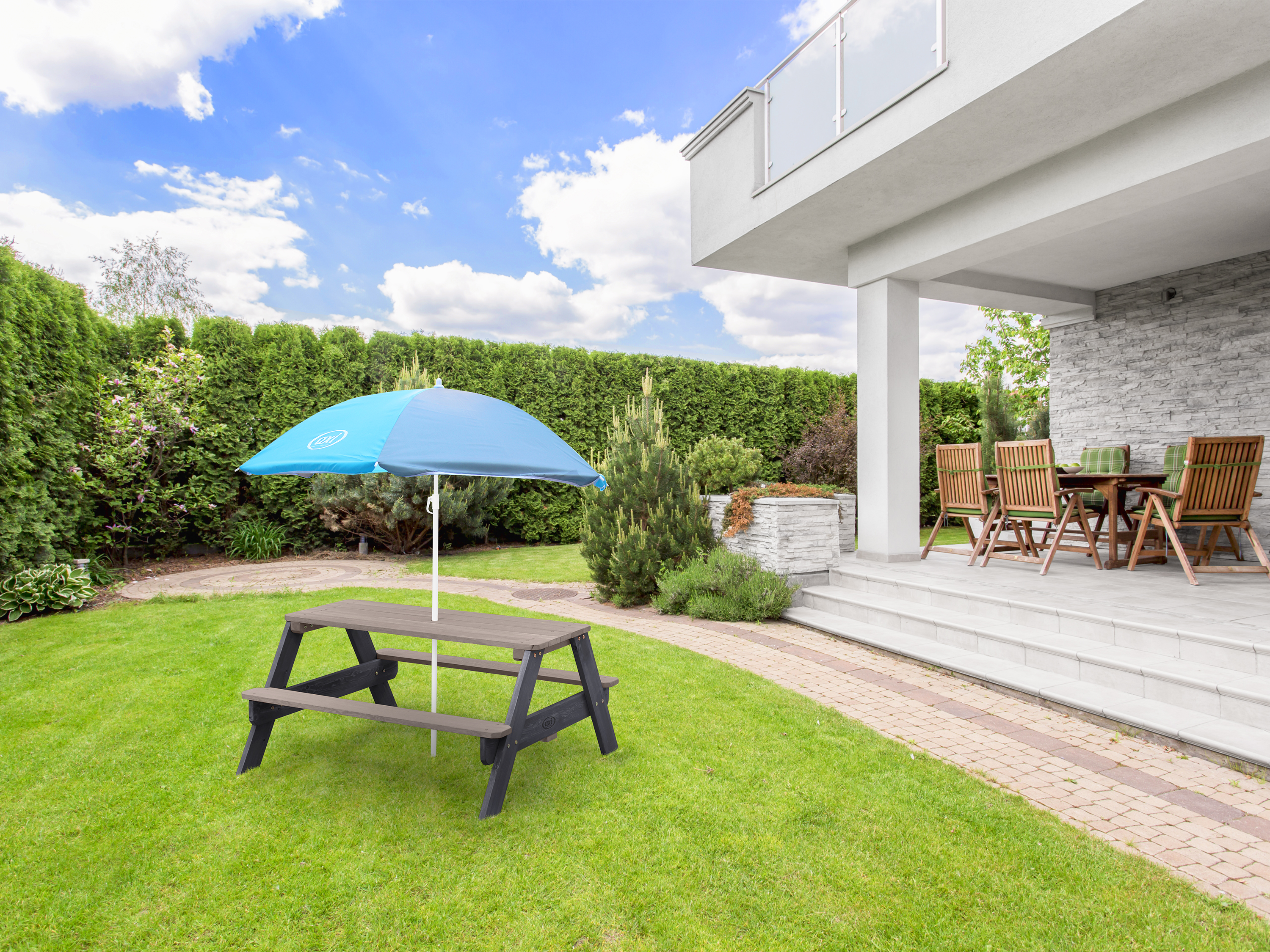 Nick Picnic Table Anthracite/grey - Umbrella Blue/grey