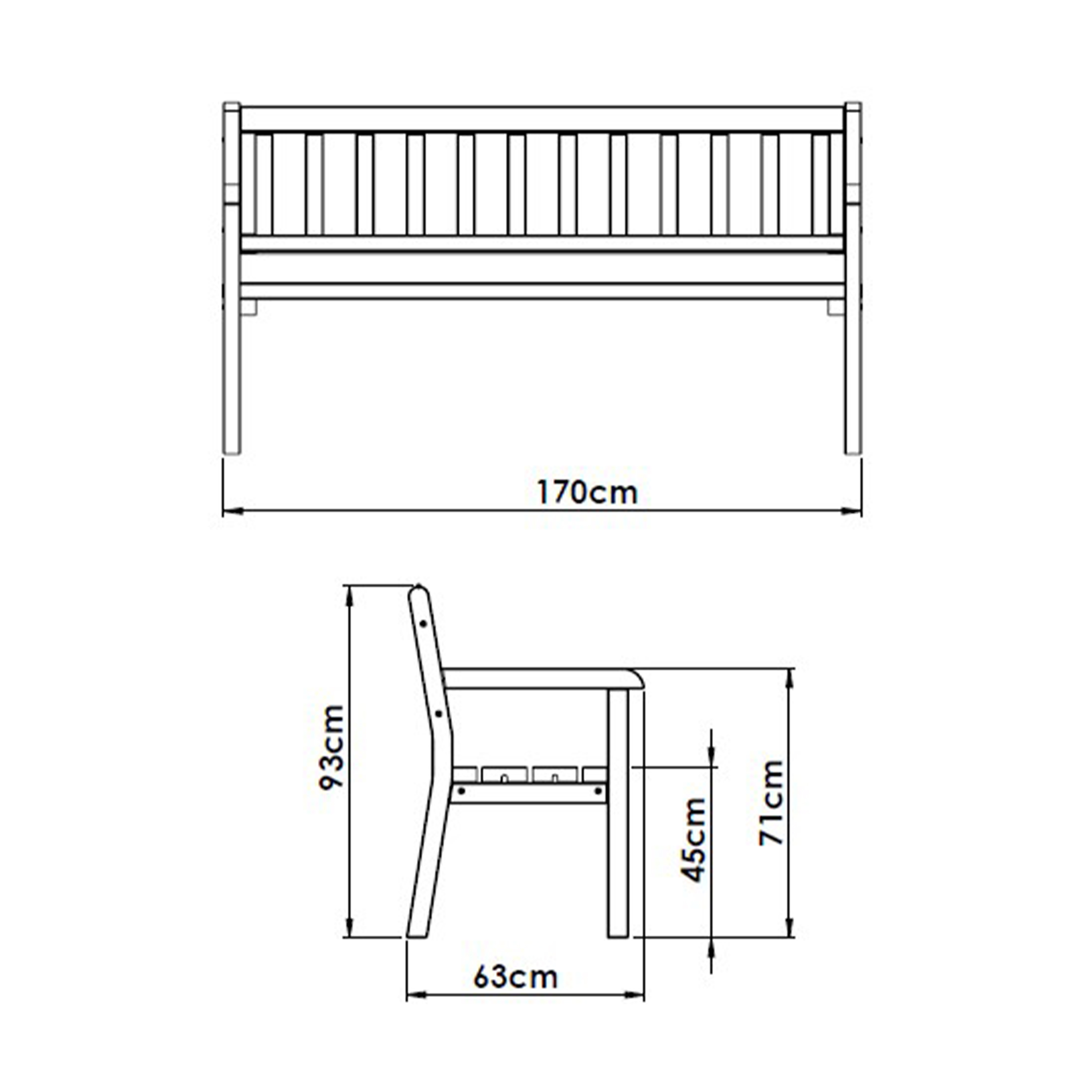 Charlotte Wooden Garden Bench 170 cm - Brown