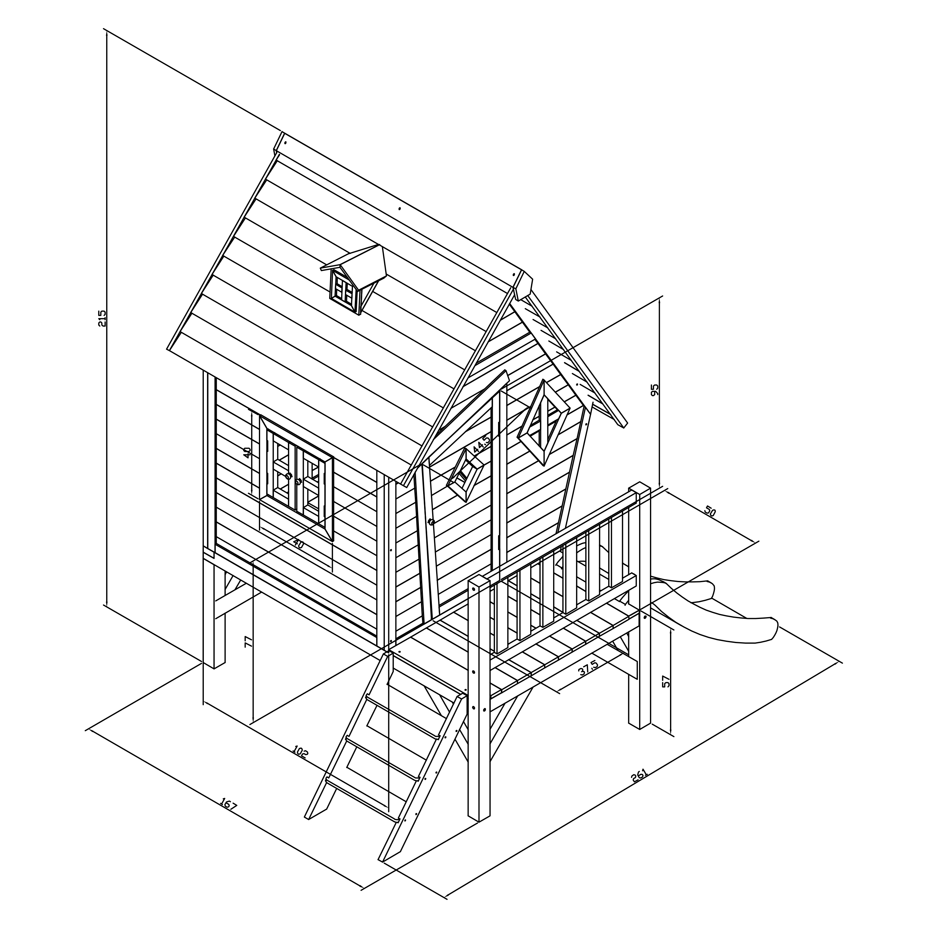 Cabin XL Speelhuis Grijs/wit - Witte Glijbaan