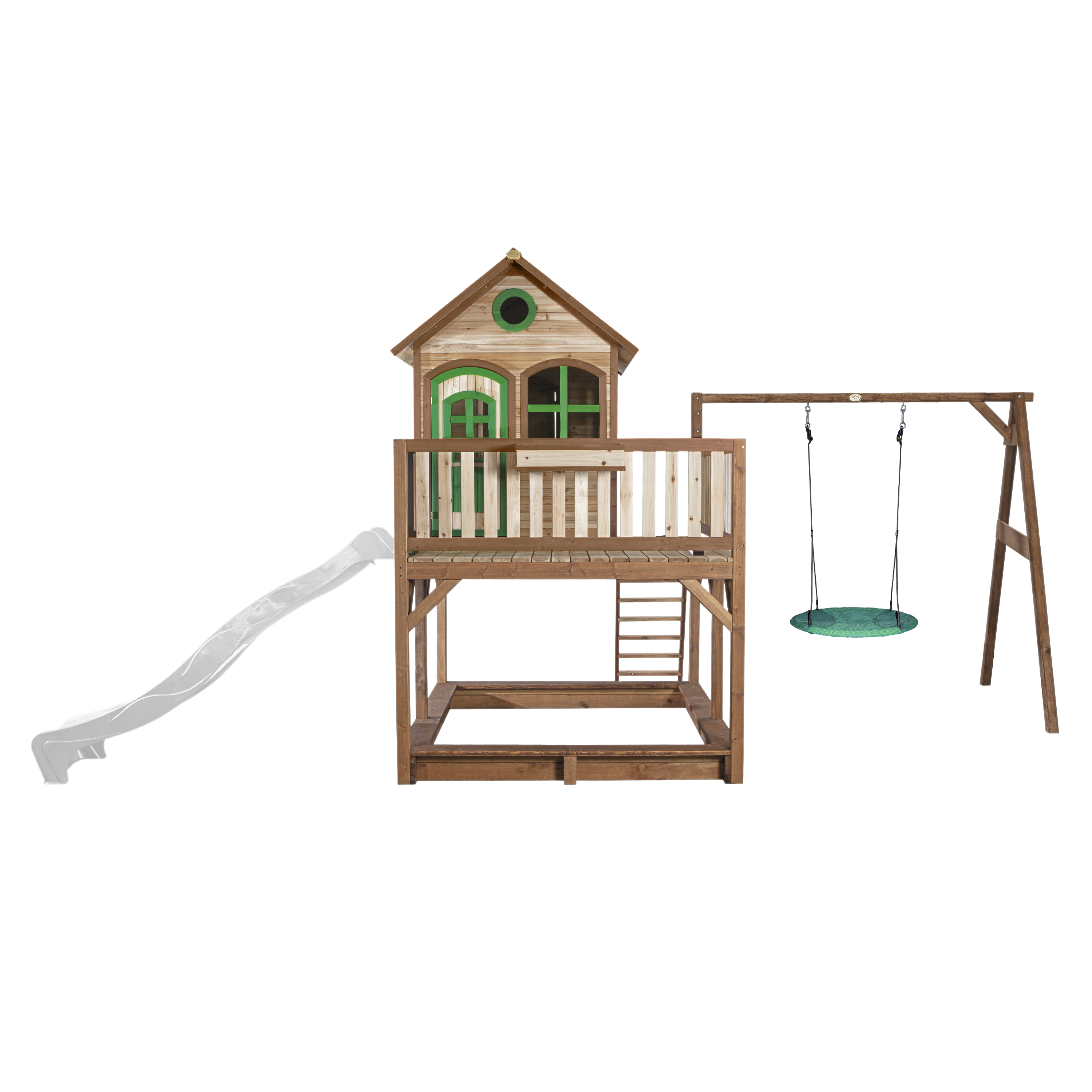 Liam Playhouse with Summer Nest Swing Brown/Green - White Slide