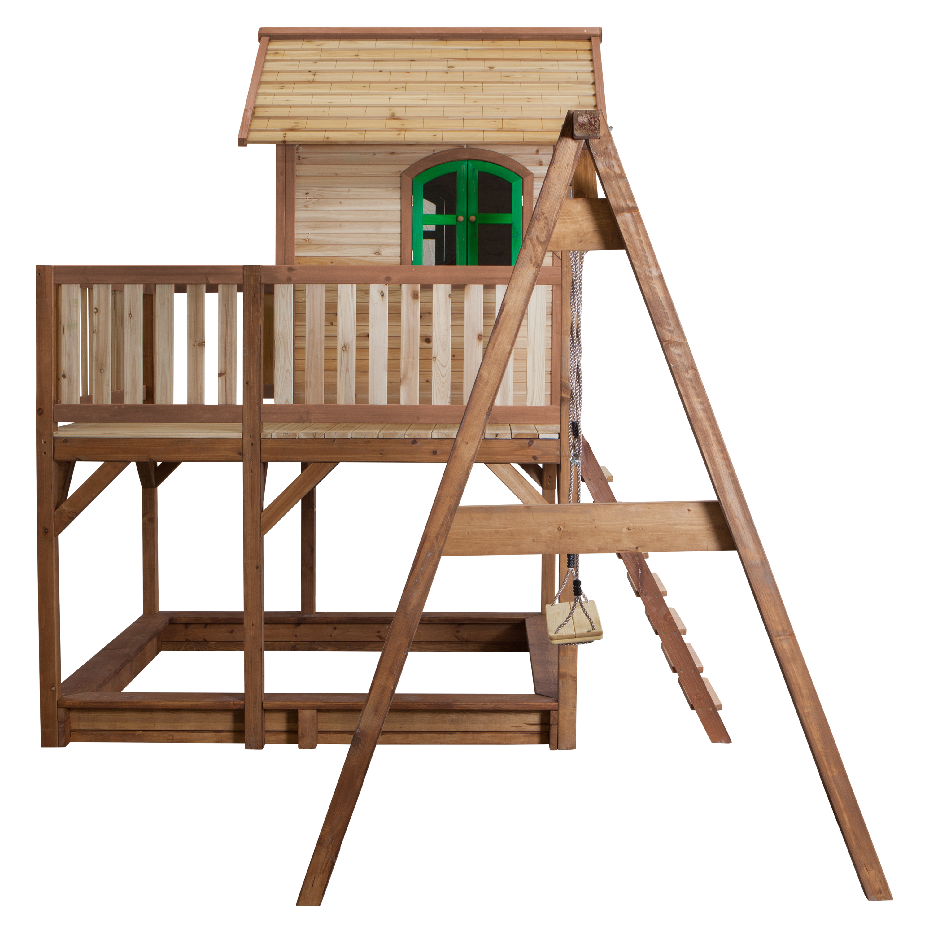 Liam Playhouse with Single Swing Brown/Green - White Slide