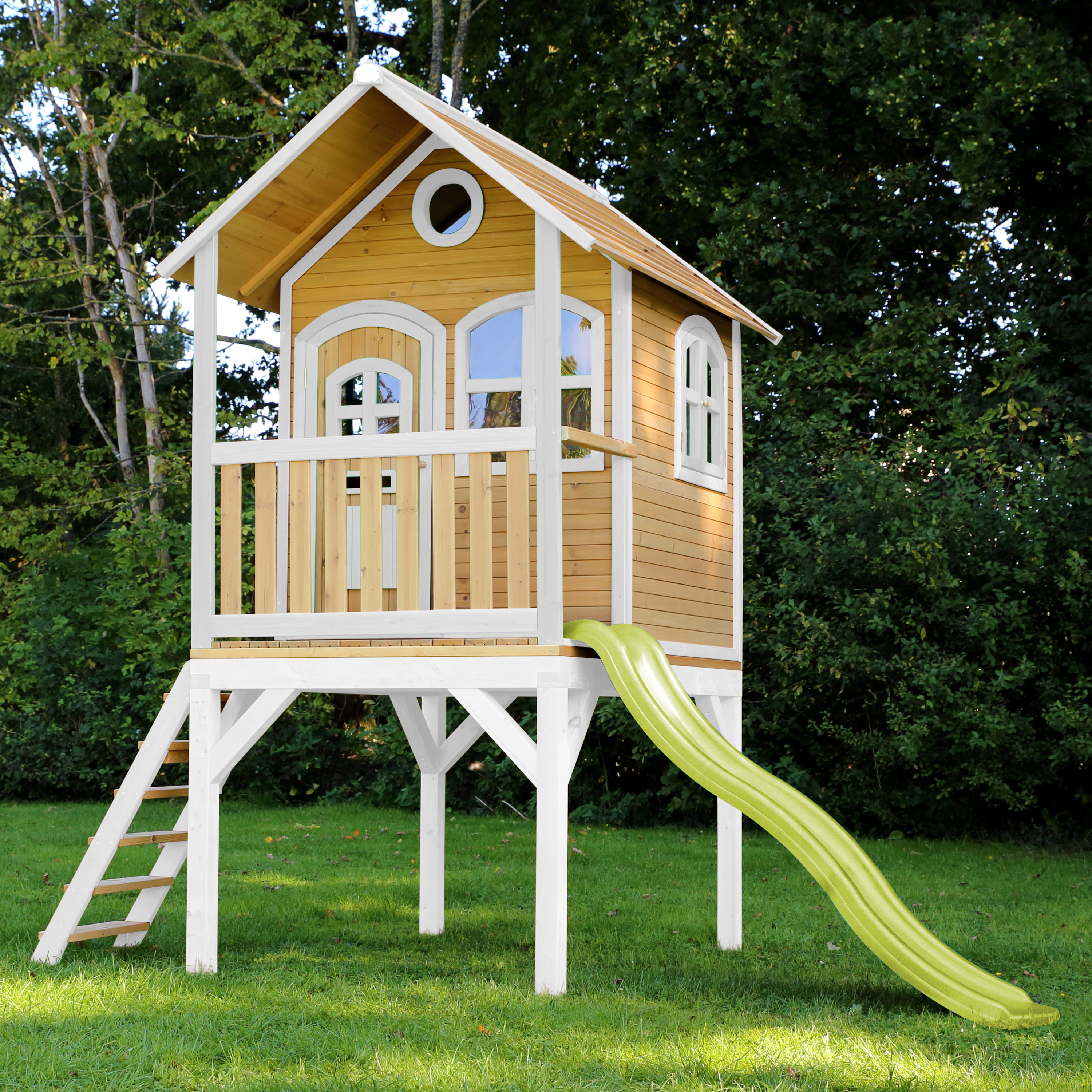 Laura Playhouse Brown/White - Lime Green Slide