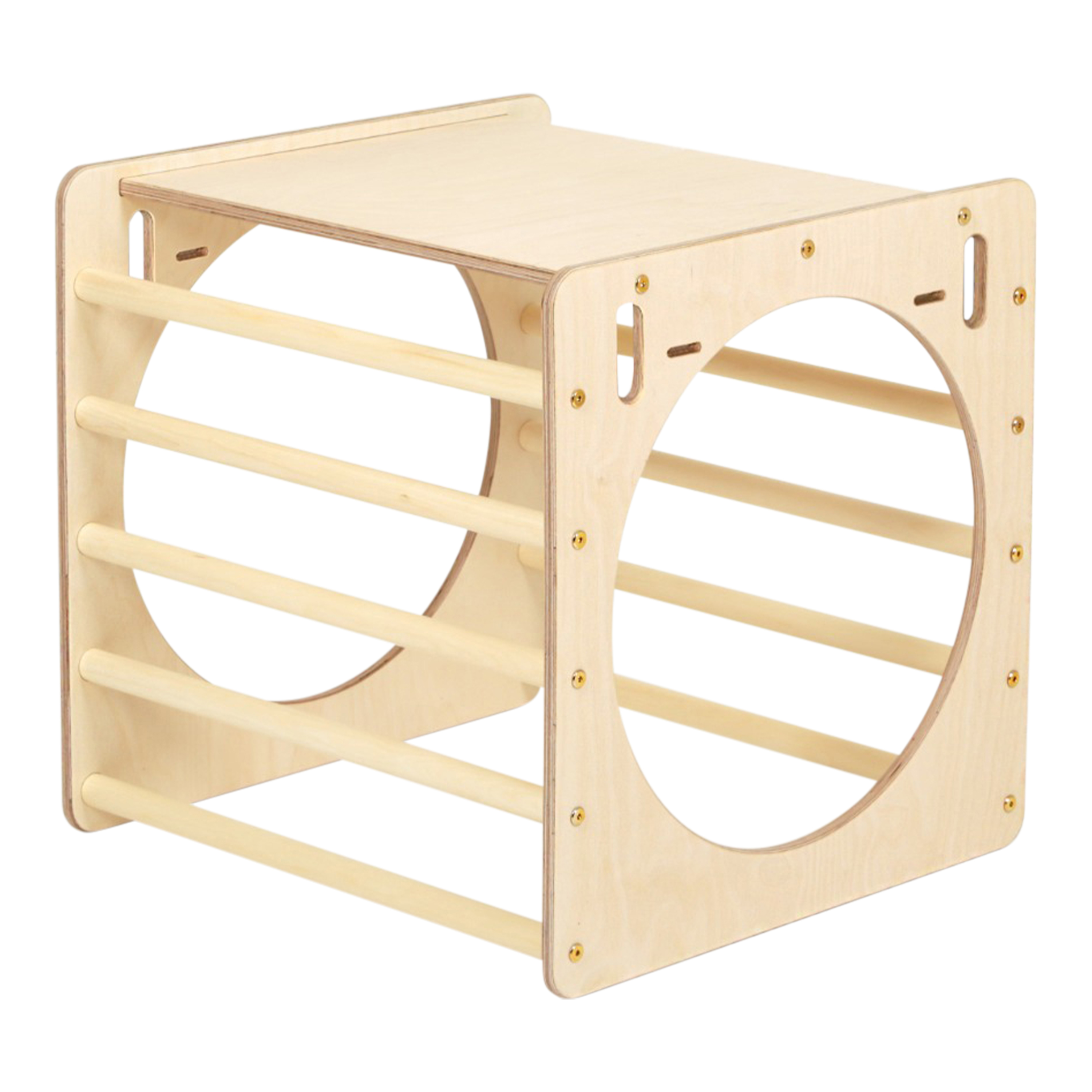 Wooden Activity Cube with Climbing Wall Natural