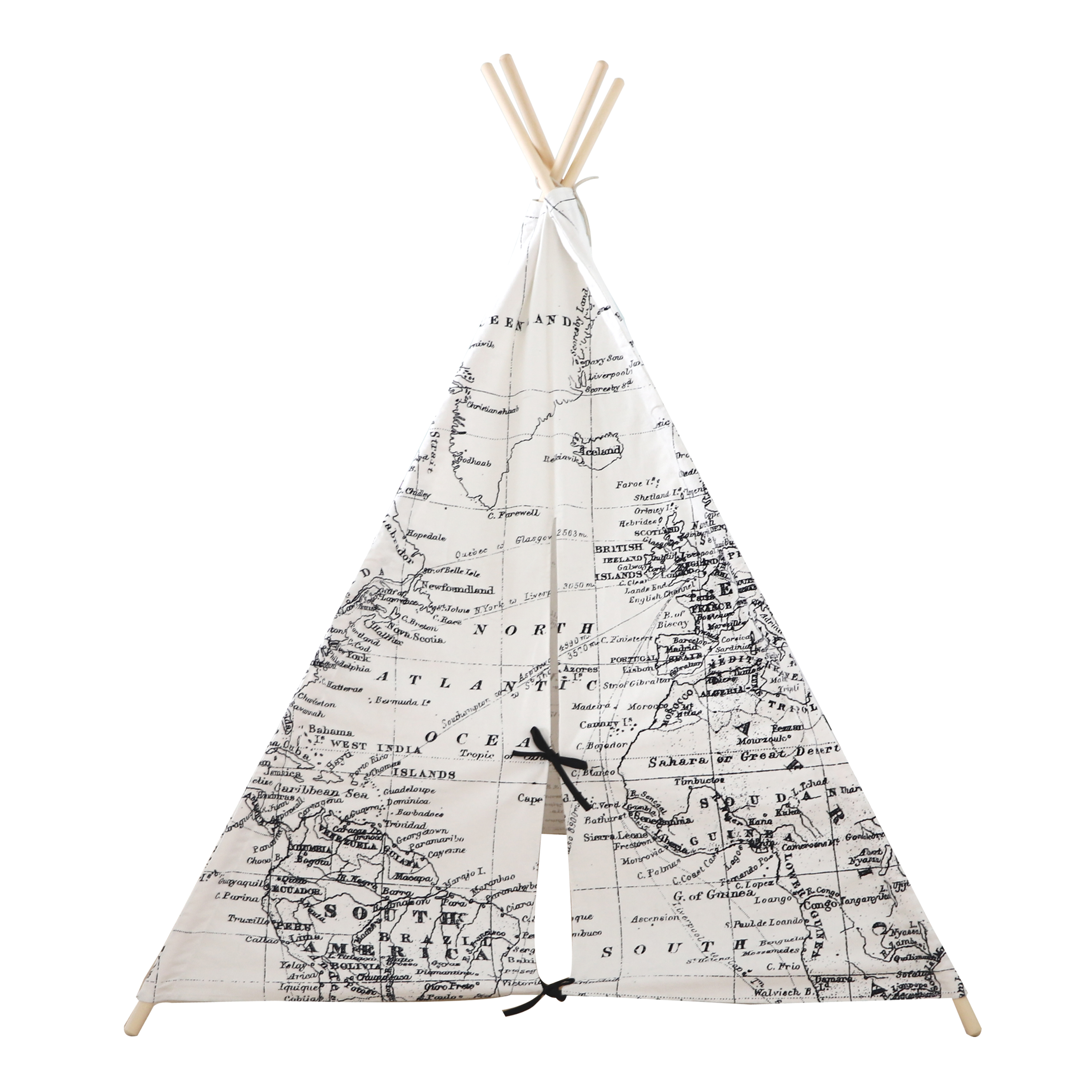 Wereldkaart Tipi Tent Zwart/wit