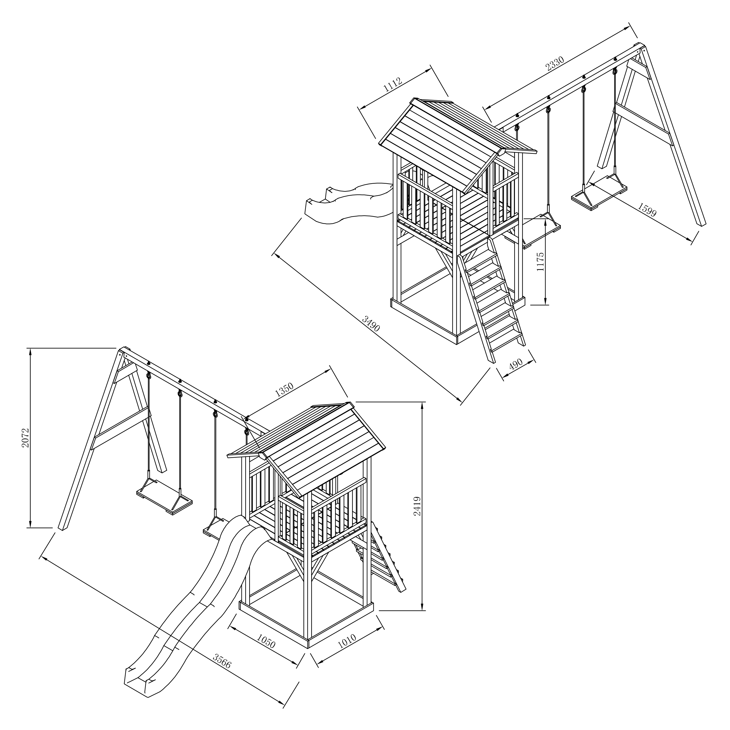 Beach Tower Speeltoren met Dubbele Schommel Bruin - Paarse G