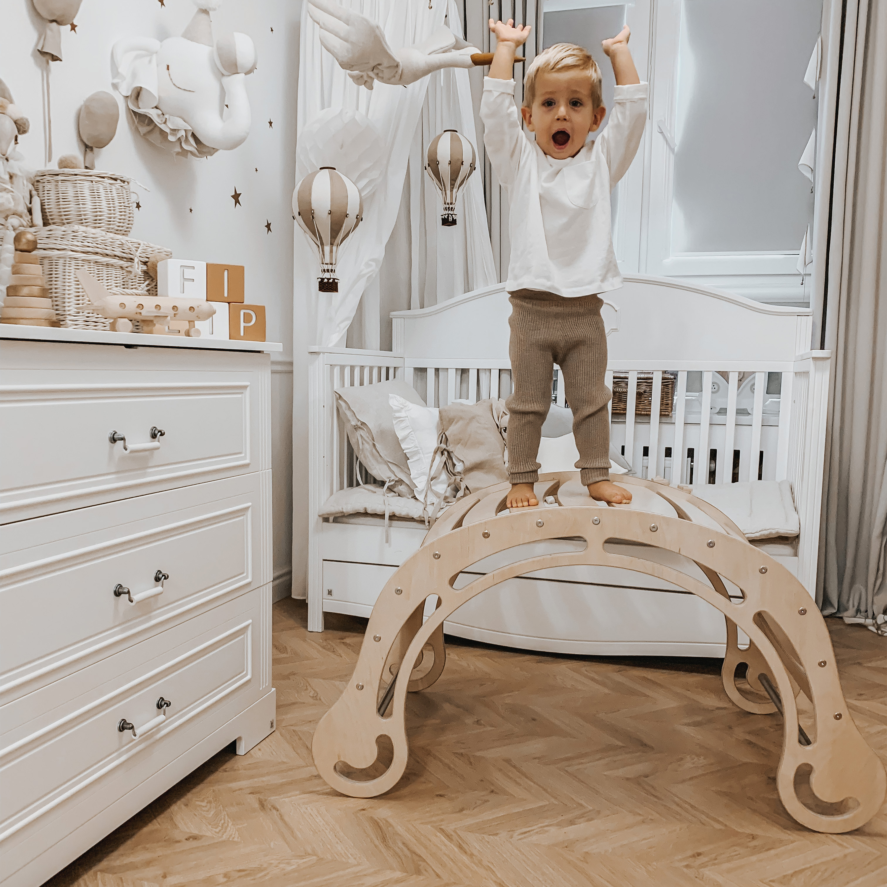 Wooden XXL Waldorf Rocker with Climbing Wall Natural