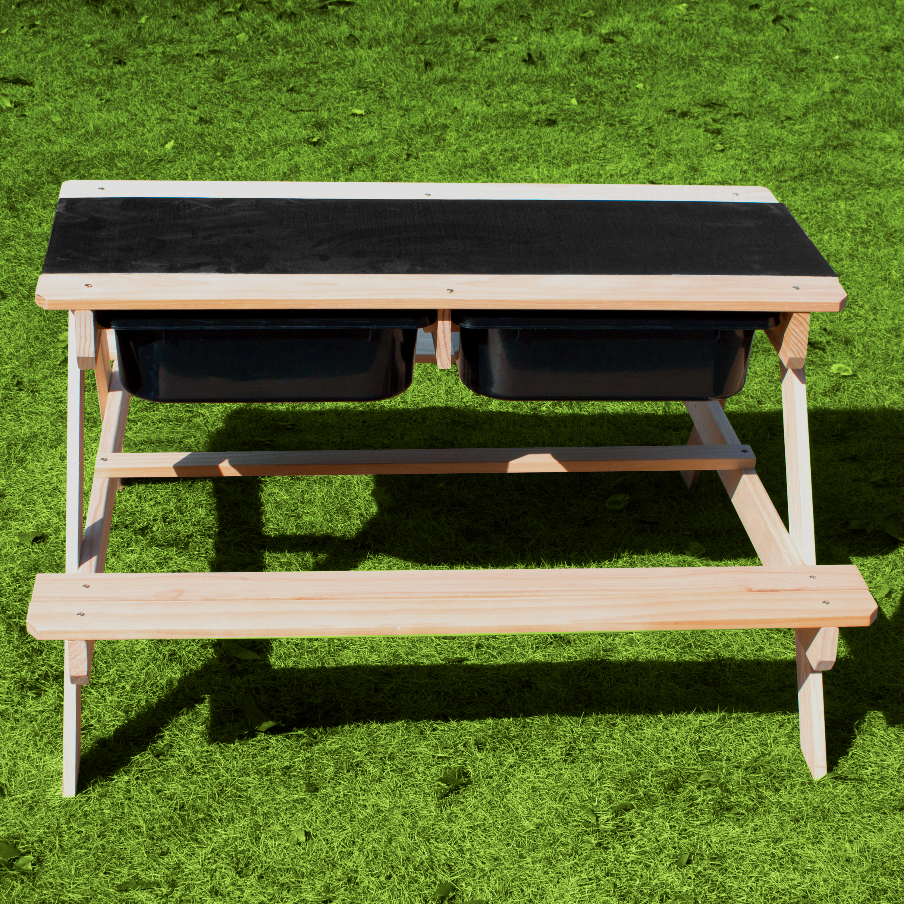 Sunny Dual Top 2.0 Sand & Water Picnic Table with Black Bins