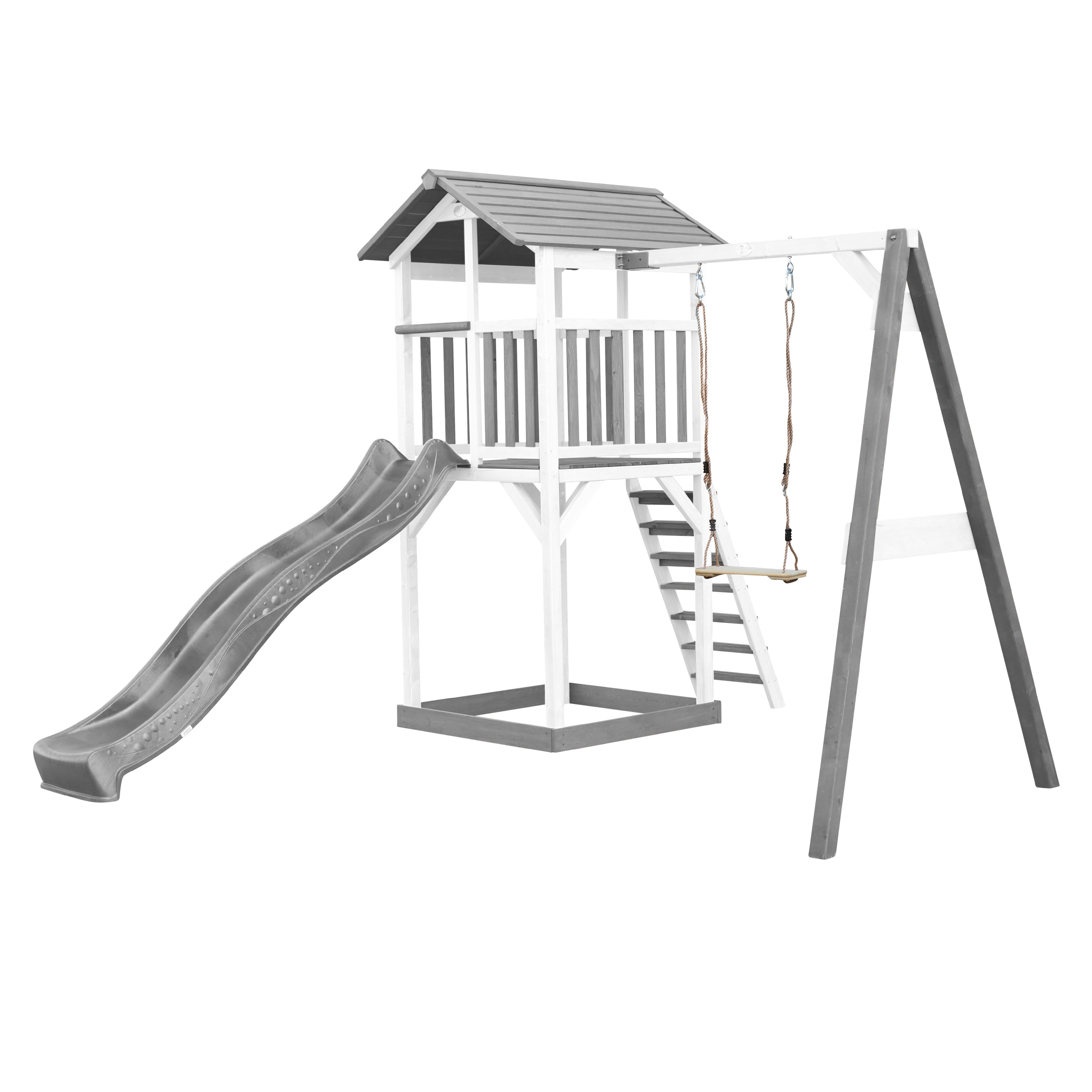 Beach Tower with Single Swing Grey/white - Grey Slide