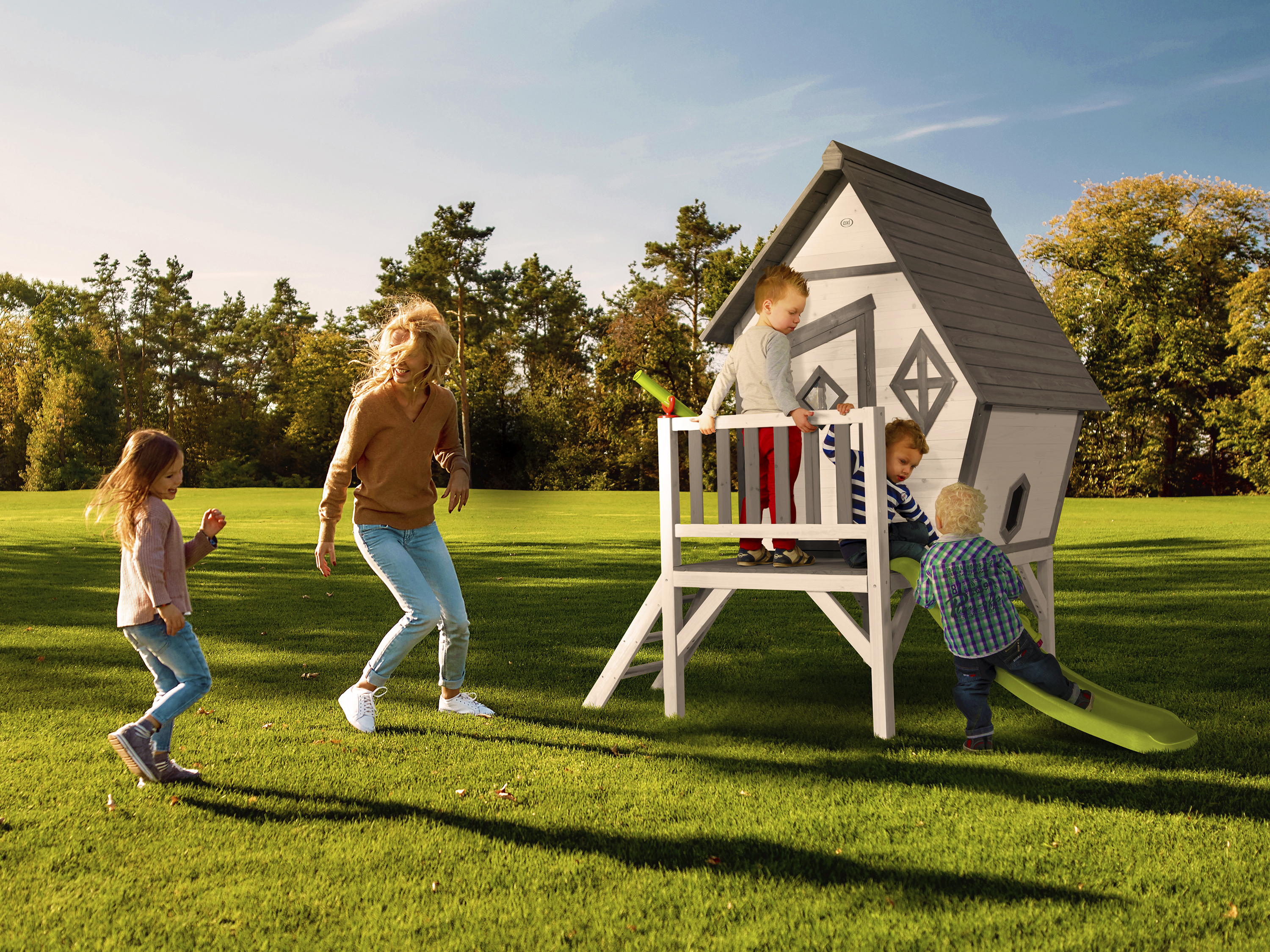 Cabin XL Playhouse Grey/White - Lime Green Slide