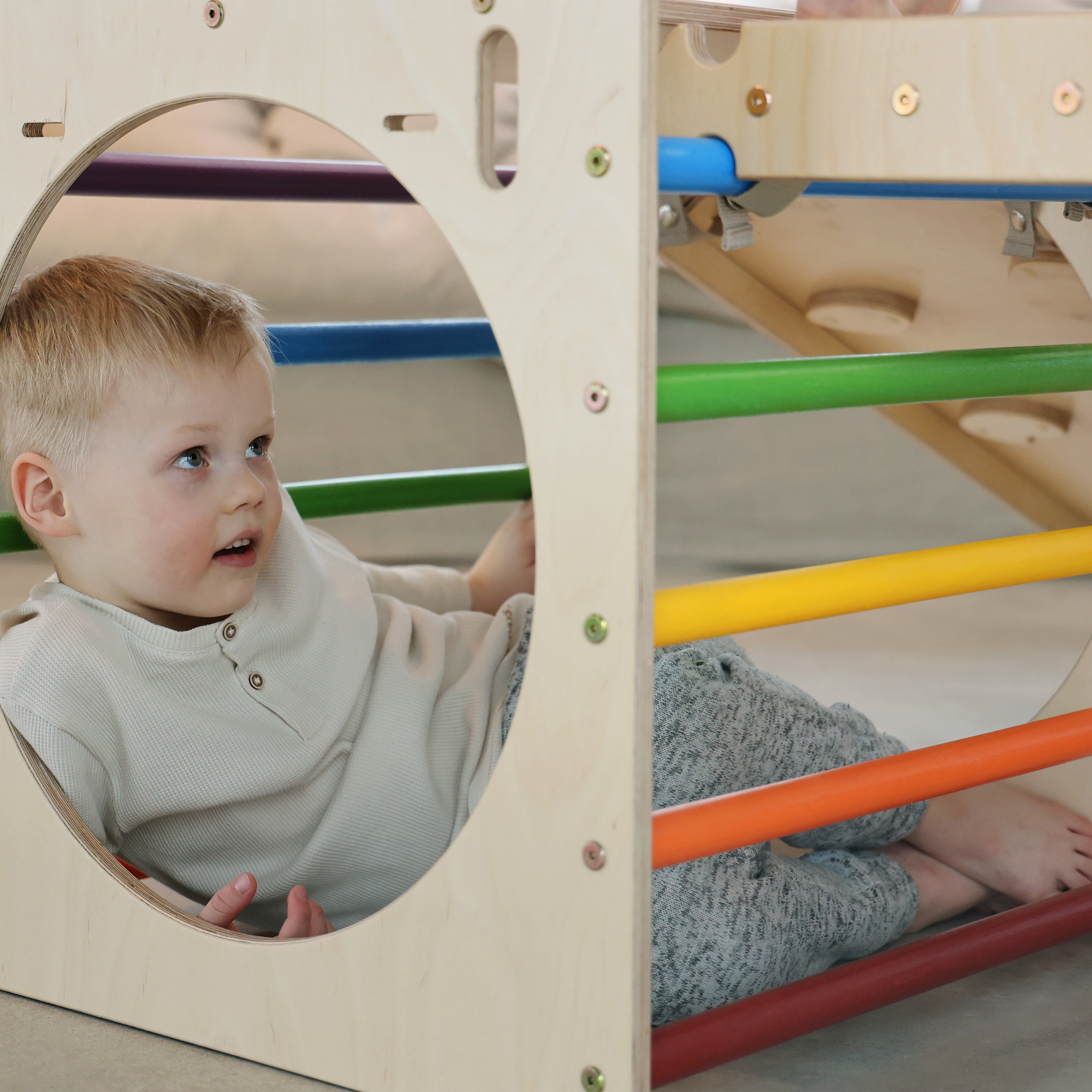 Wooden Activity Cube with Ladder and Climbing Wall Rainbow