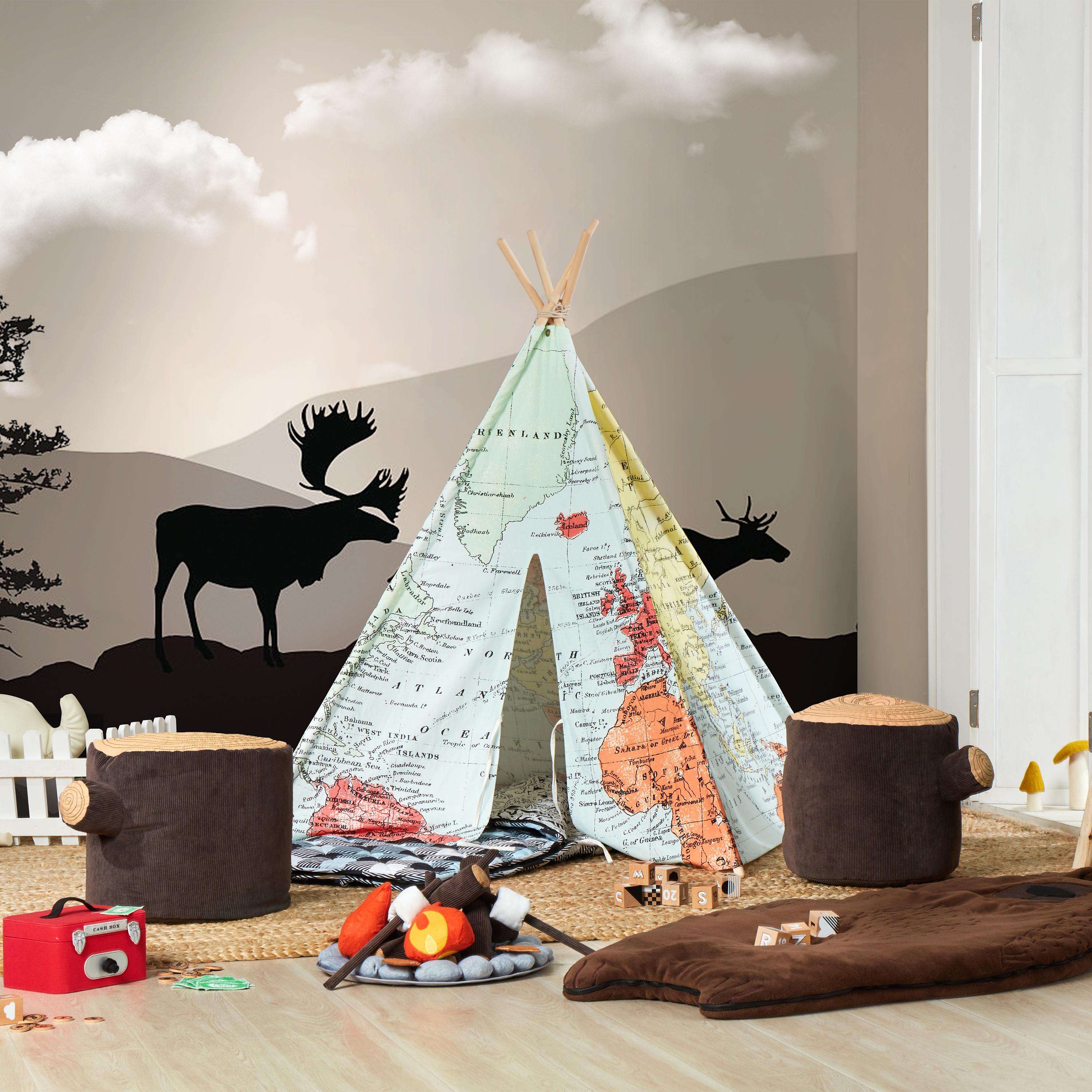 World Map Teepee Tent Multicolour