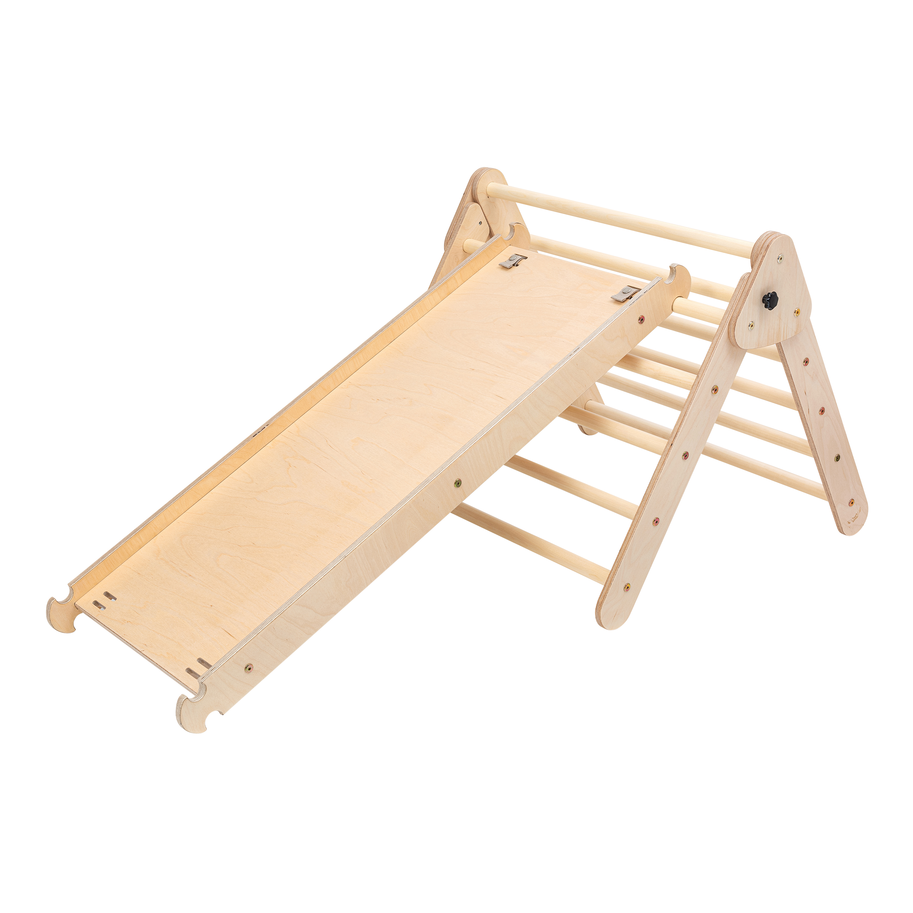 Wooden Climbing Triangle with Ladder and Climbing Wall Natur