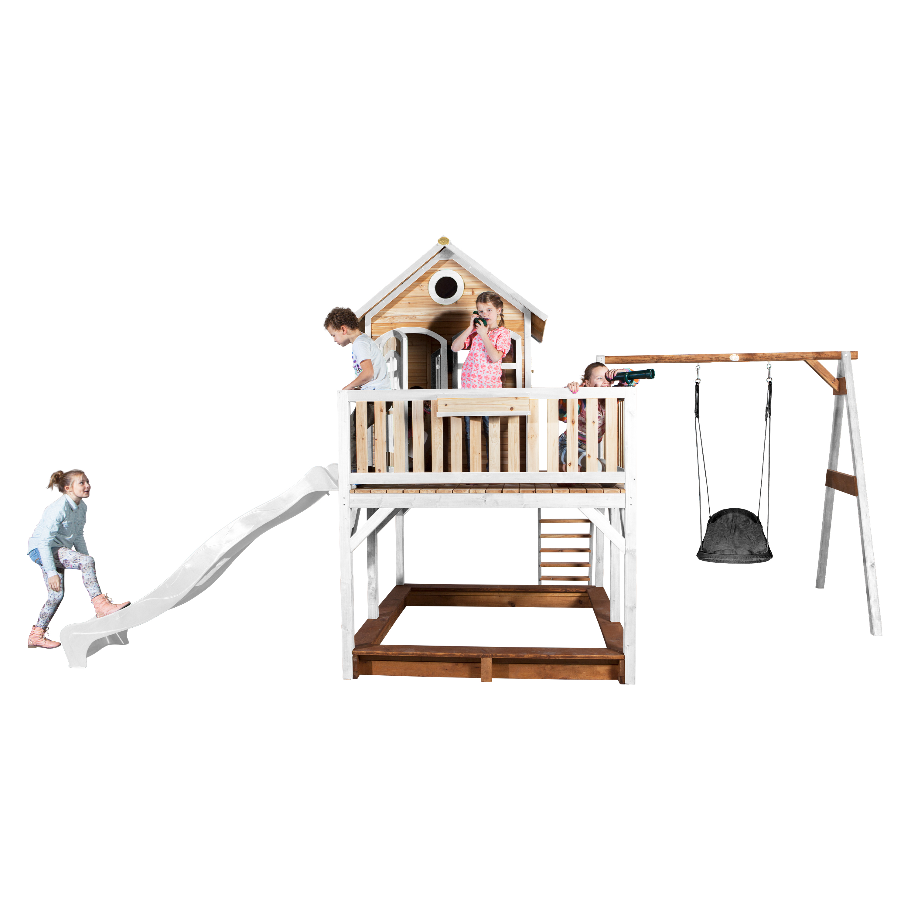 Liam Playhouse with Roxy Nest Swing Brown/White - White Slide