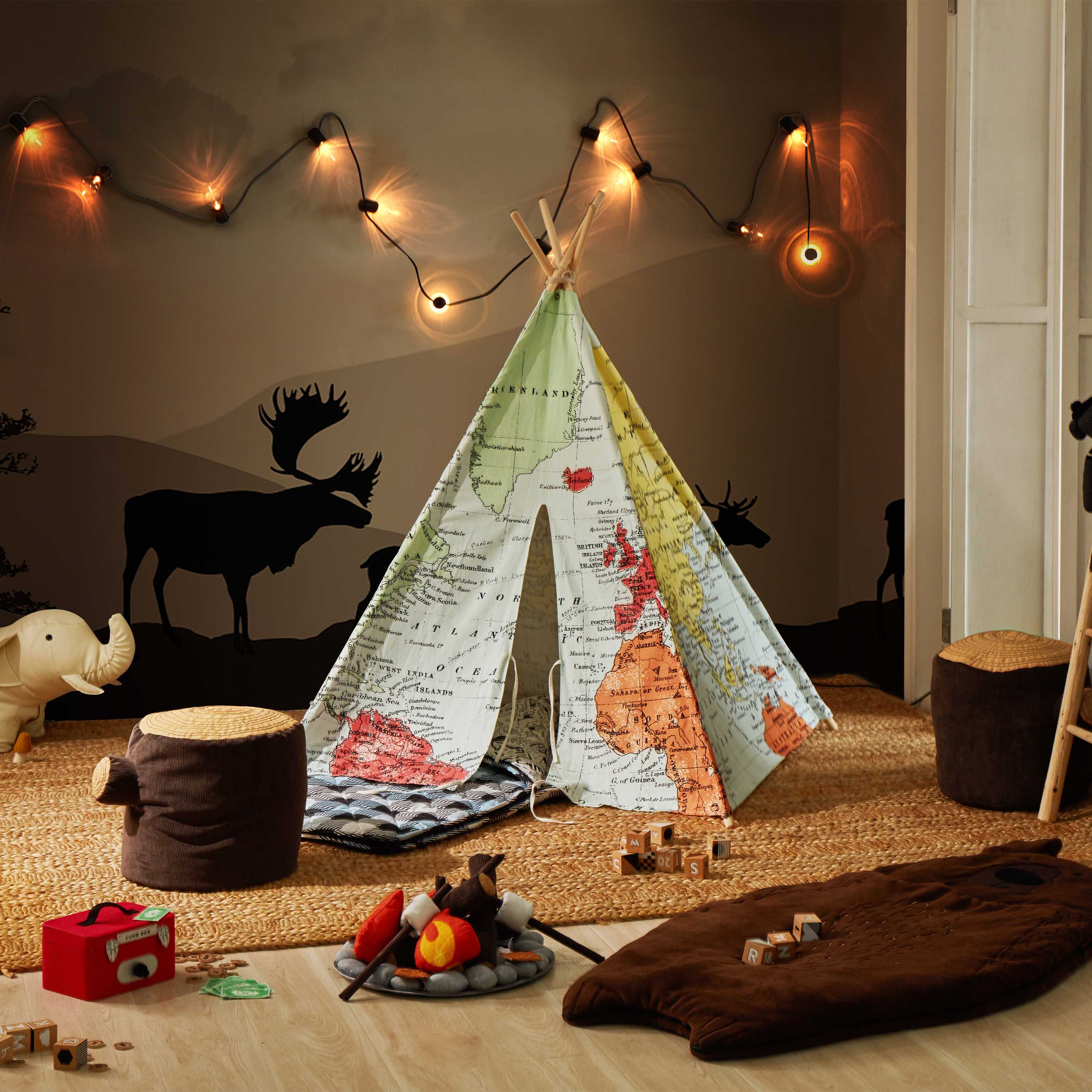 World Map Teepee Tent Multicolour