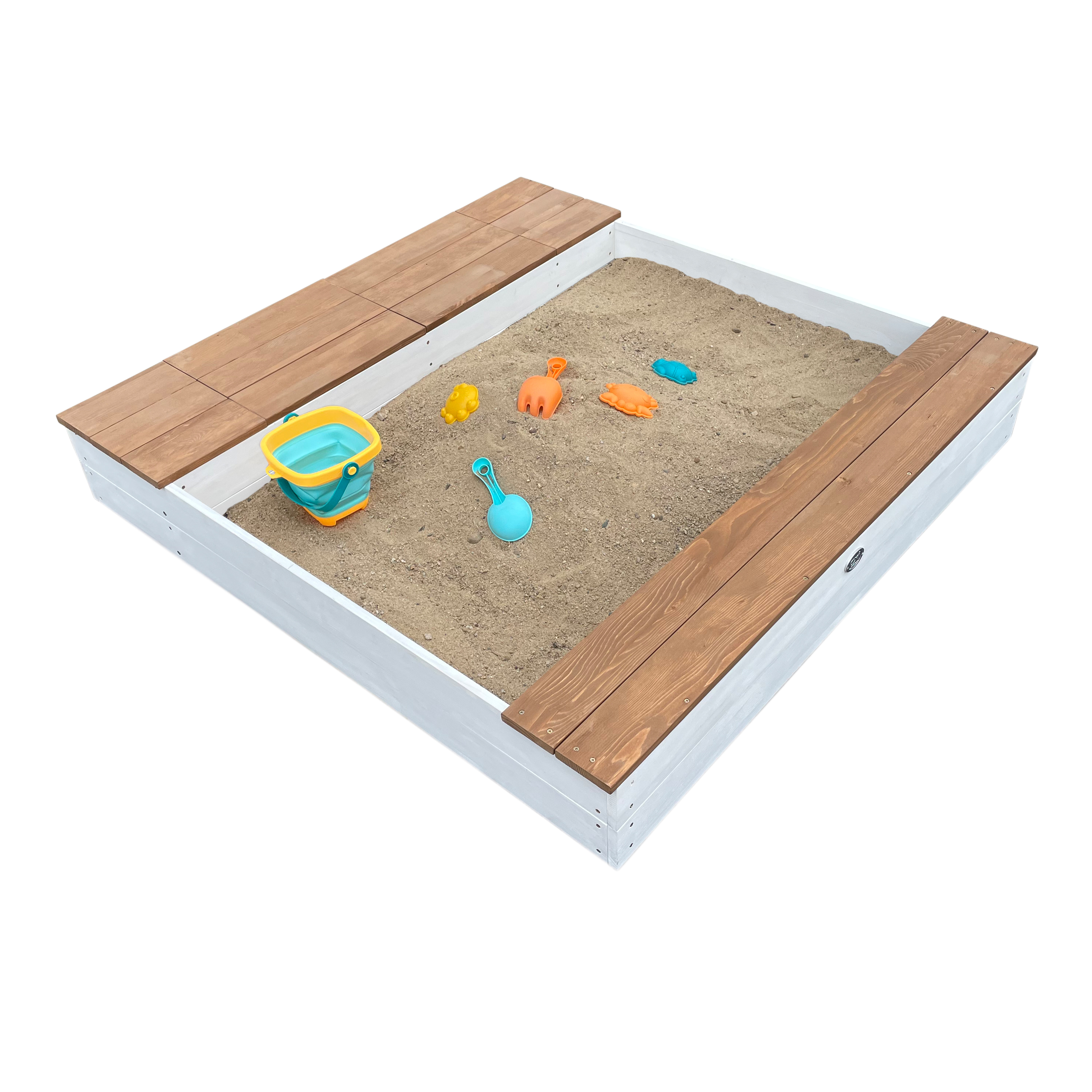 Evy Sandbox with Bins and Storage White/Brown