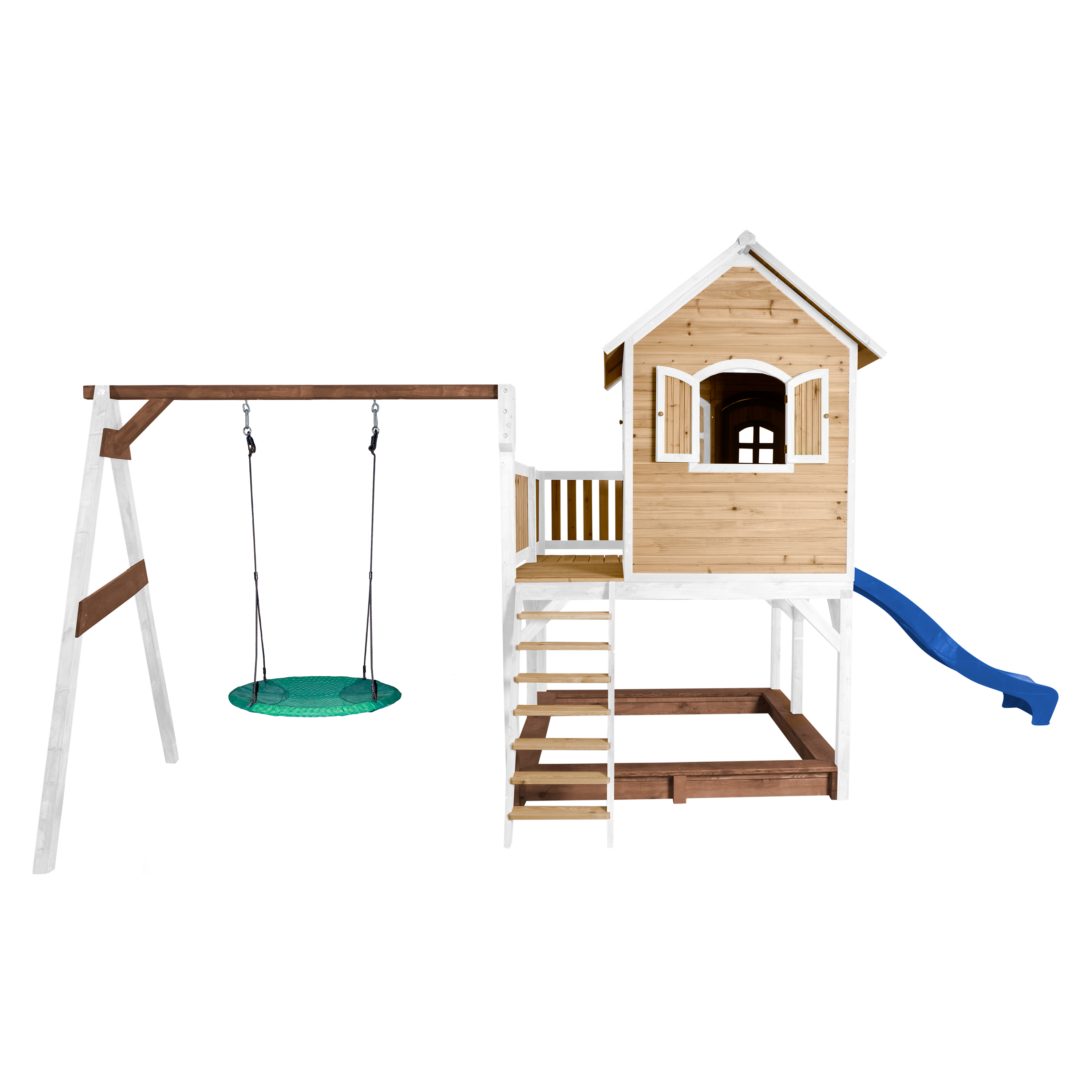 Liam Playhouse with Summer Nest Swing Brown/White - Blue Slide