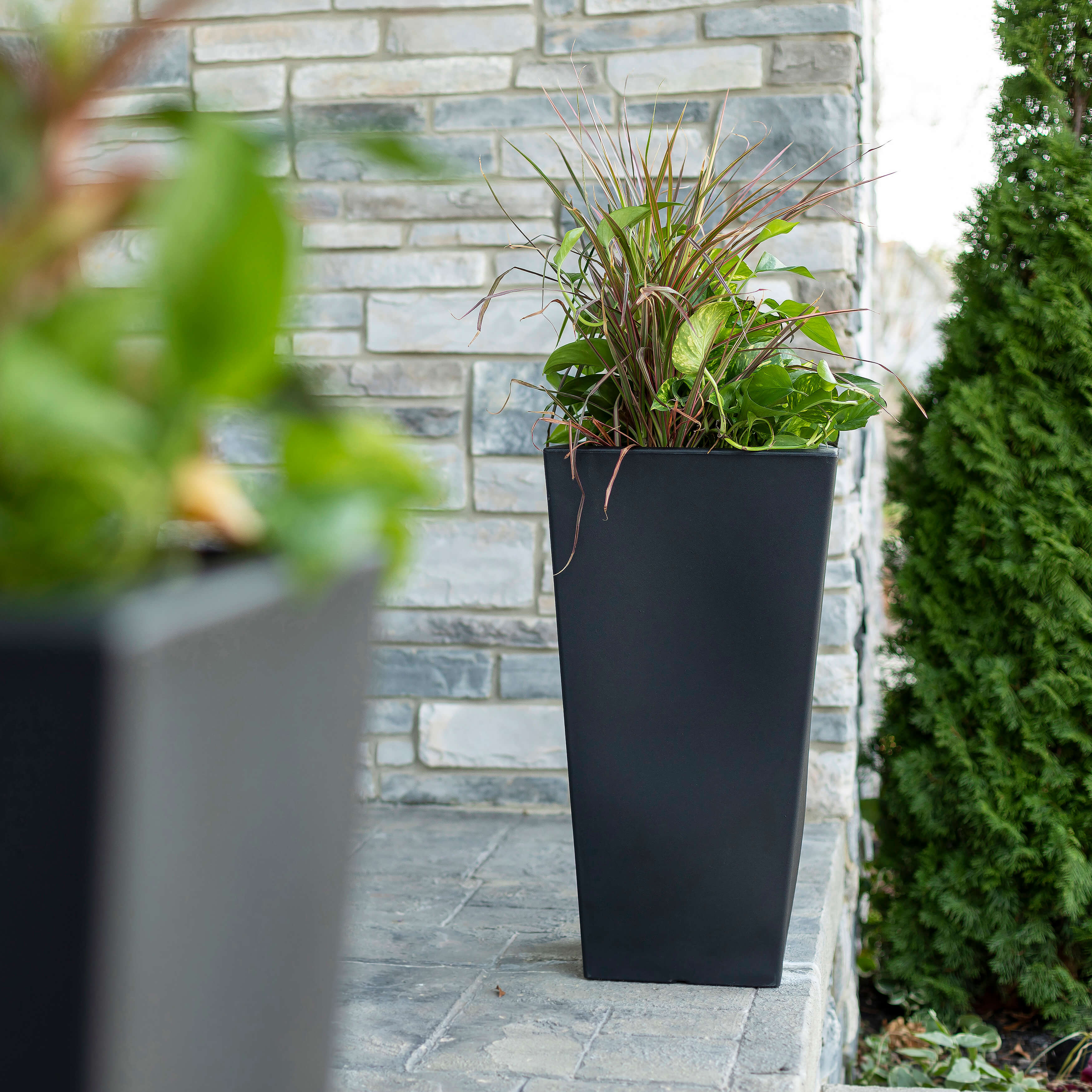 Tremont Tall Square Tapered Planter - Onyx Black