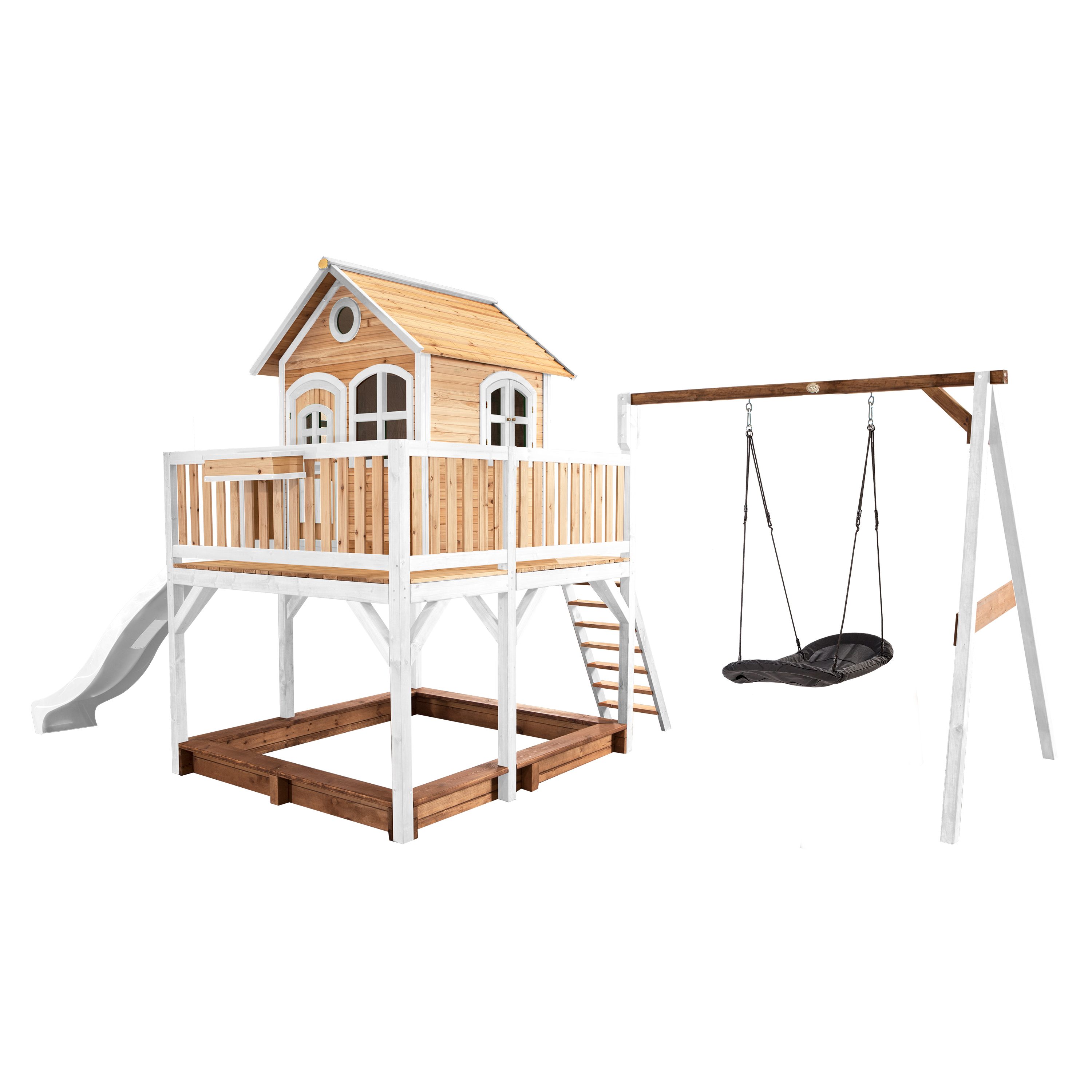 Liam Playhouse with Roxy Nest Swing Brown/White - White Slide