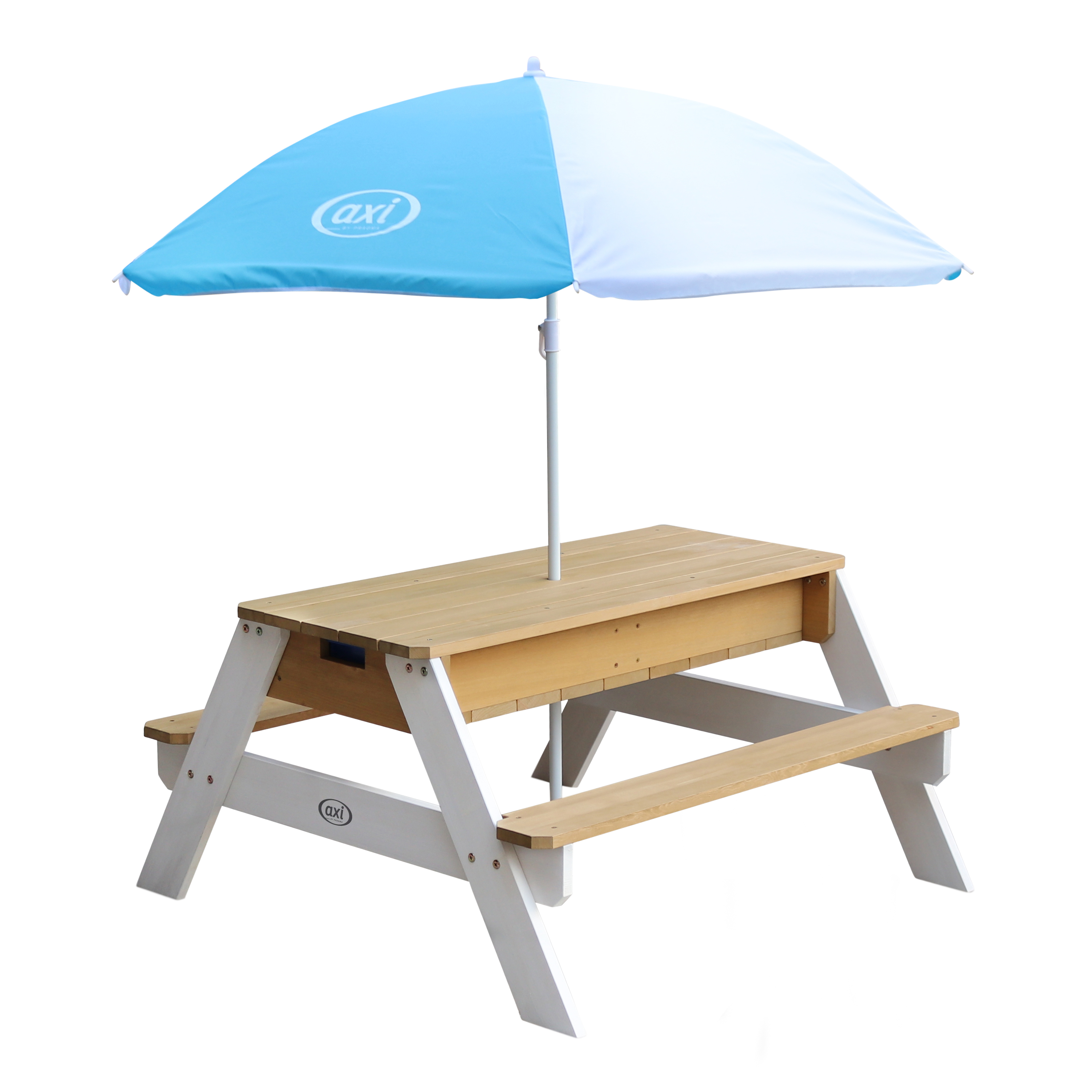 Nick Sand & Water Picnic Table Brown/White - Umbrella Blue/White