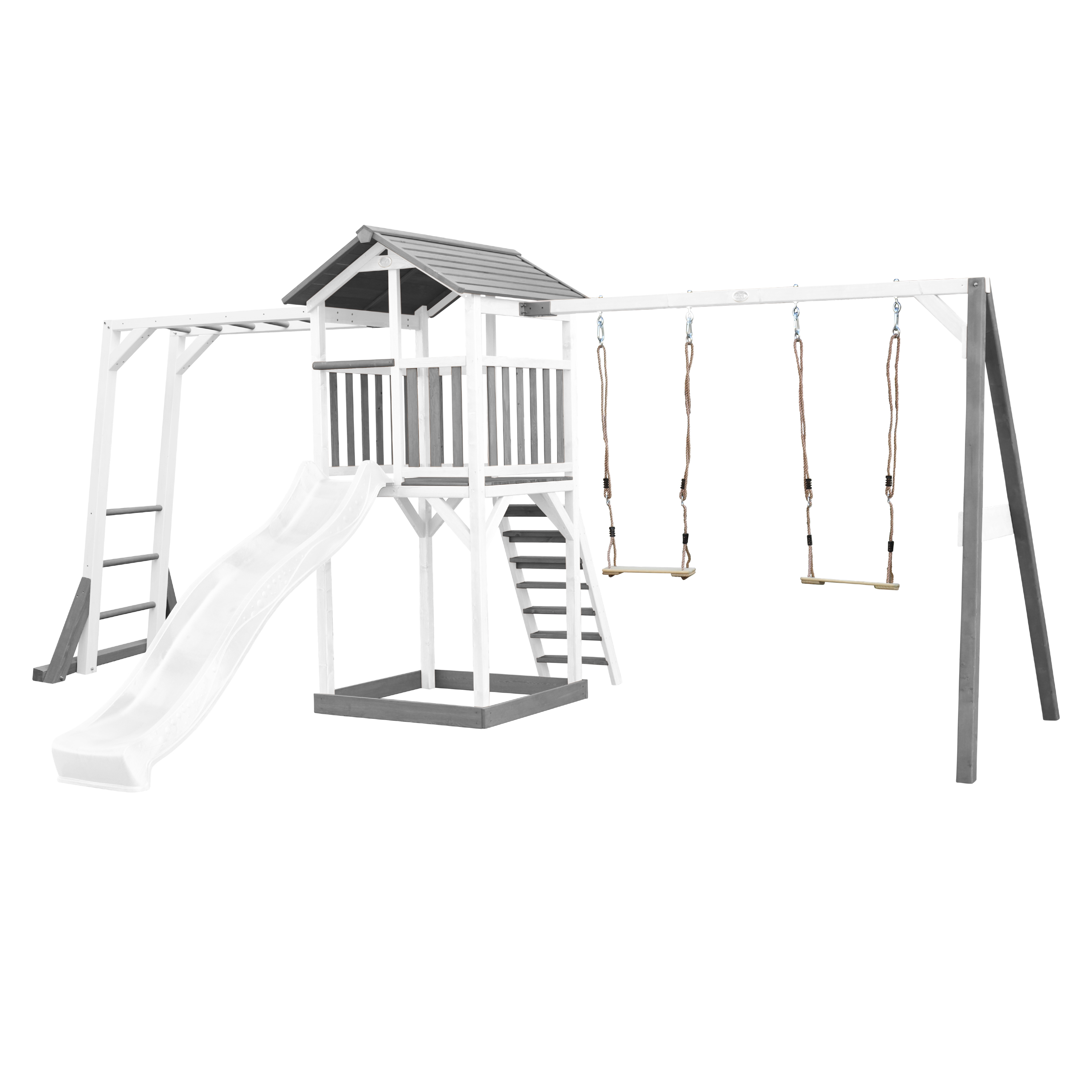 Beach Tower with Climbing Frame and Double Swing Grey/White 