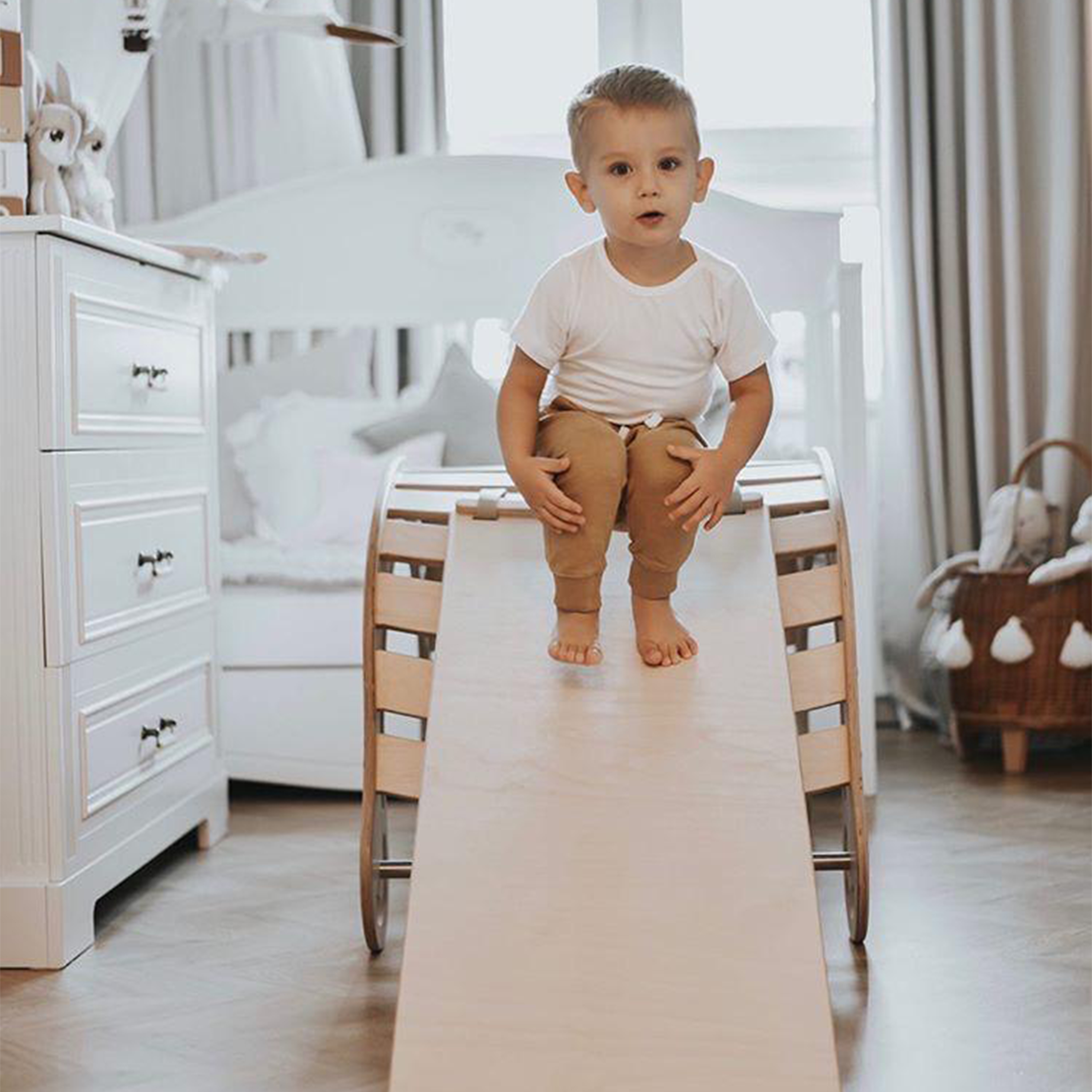 Wooden XXL Waldorf Rocker with Climbing Wall Natural