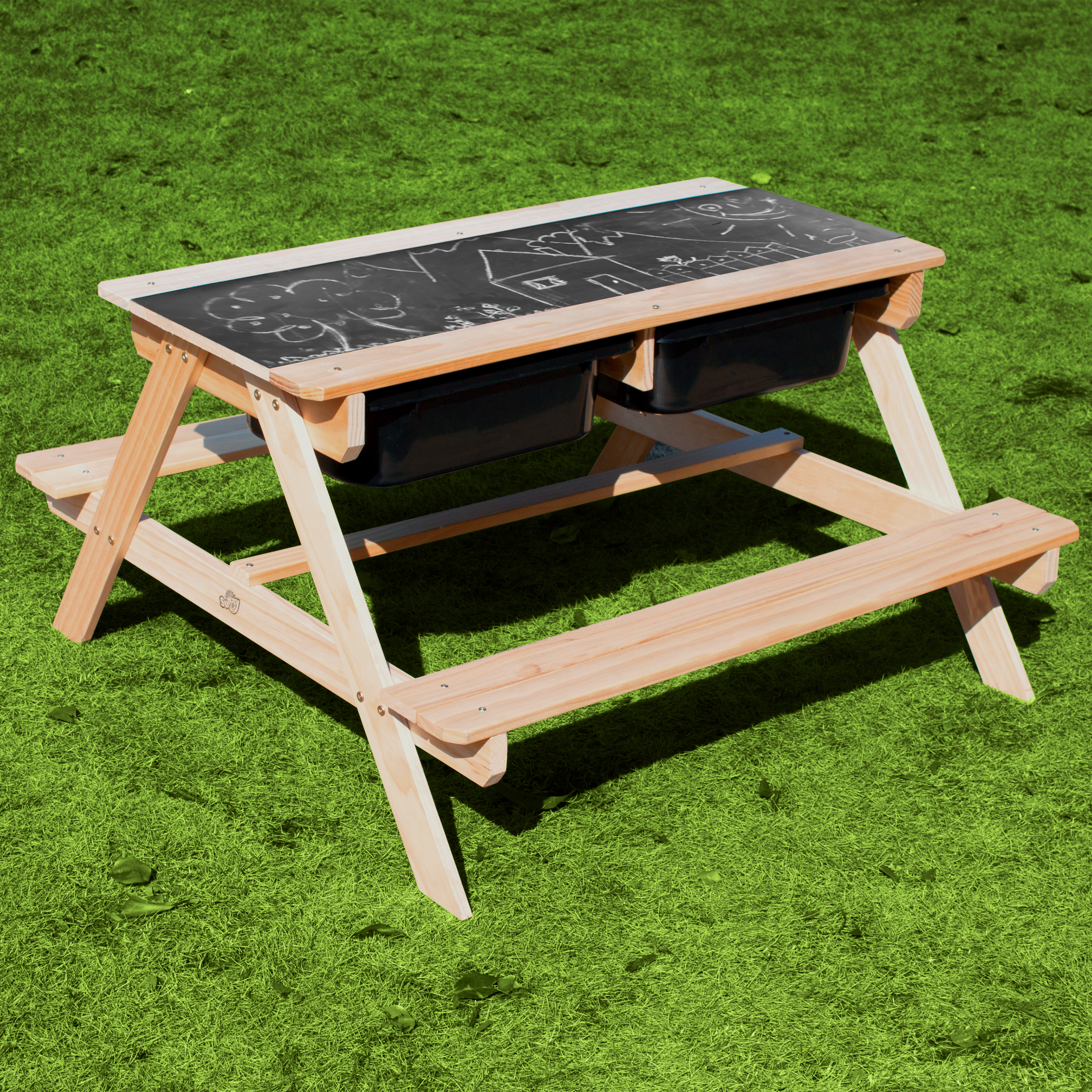 Sunny Dual Top 2.0 Sand & Water Picnic Table with Black Bins