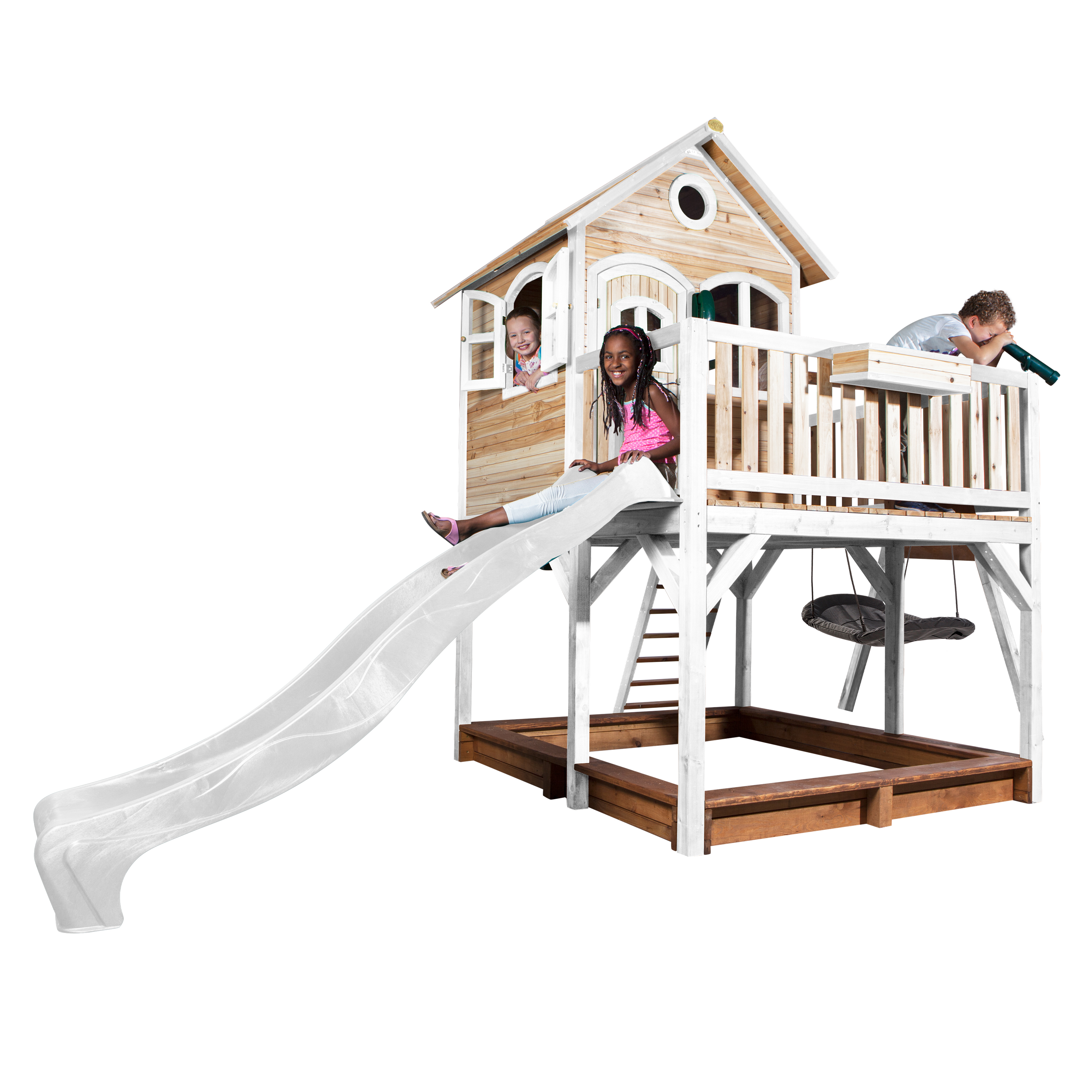 Liam Playhouse with Roxy Nest Swing Brown/White - White Slid