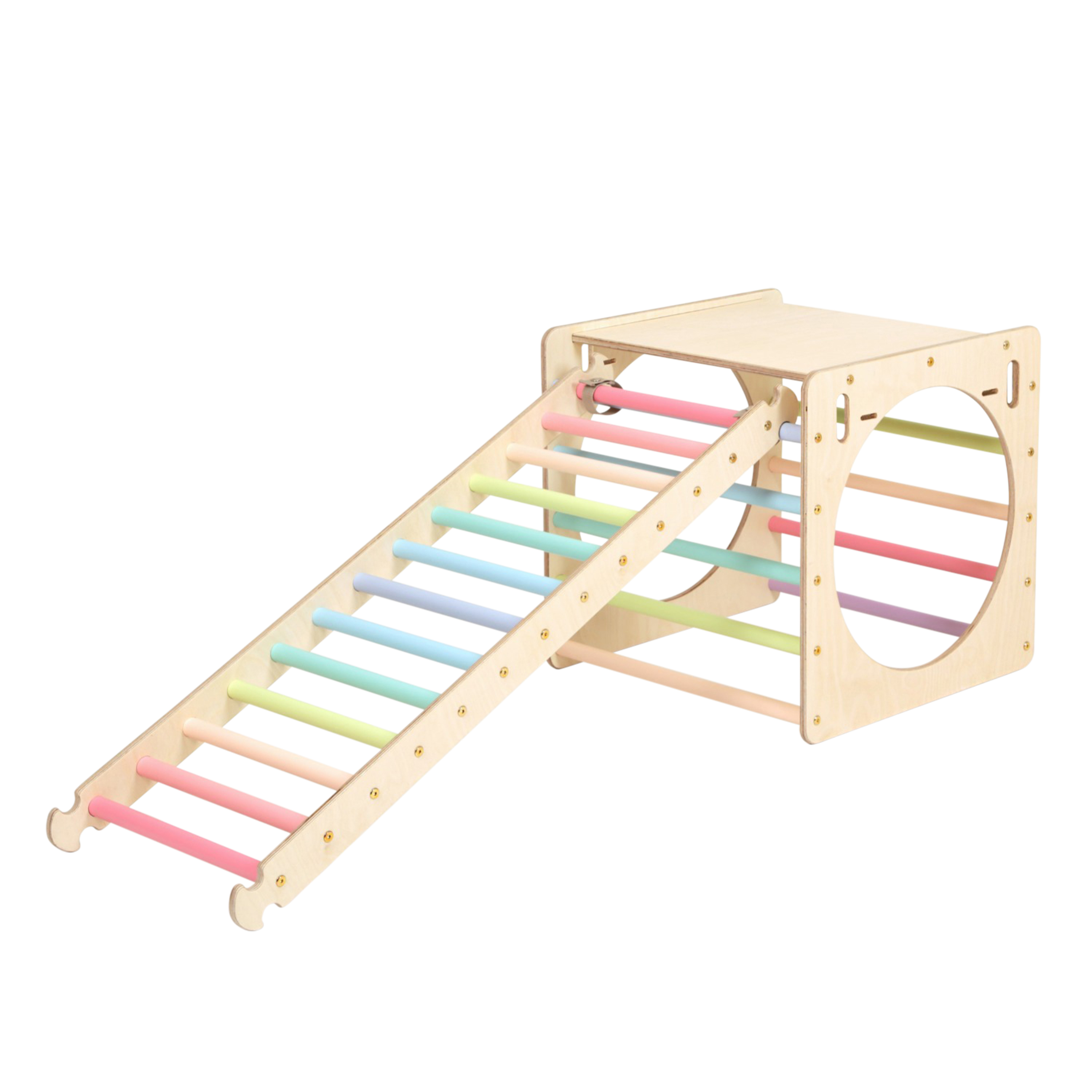 Houten Activiteiten Kubus met Ladder en Klimwand Pastel