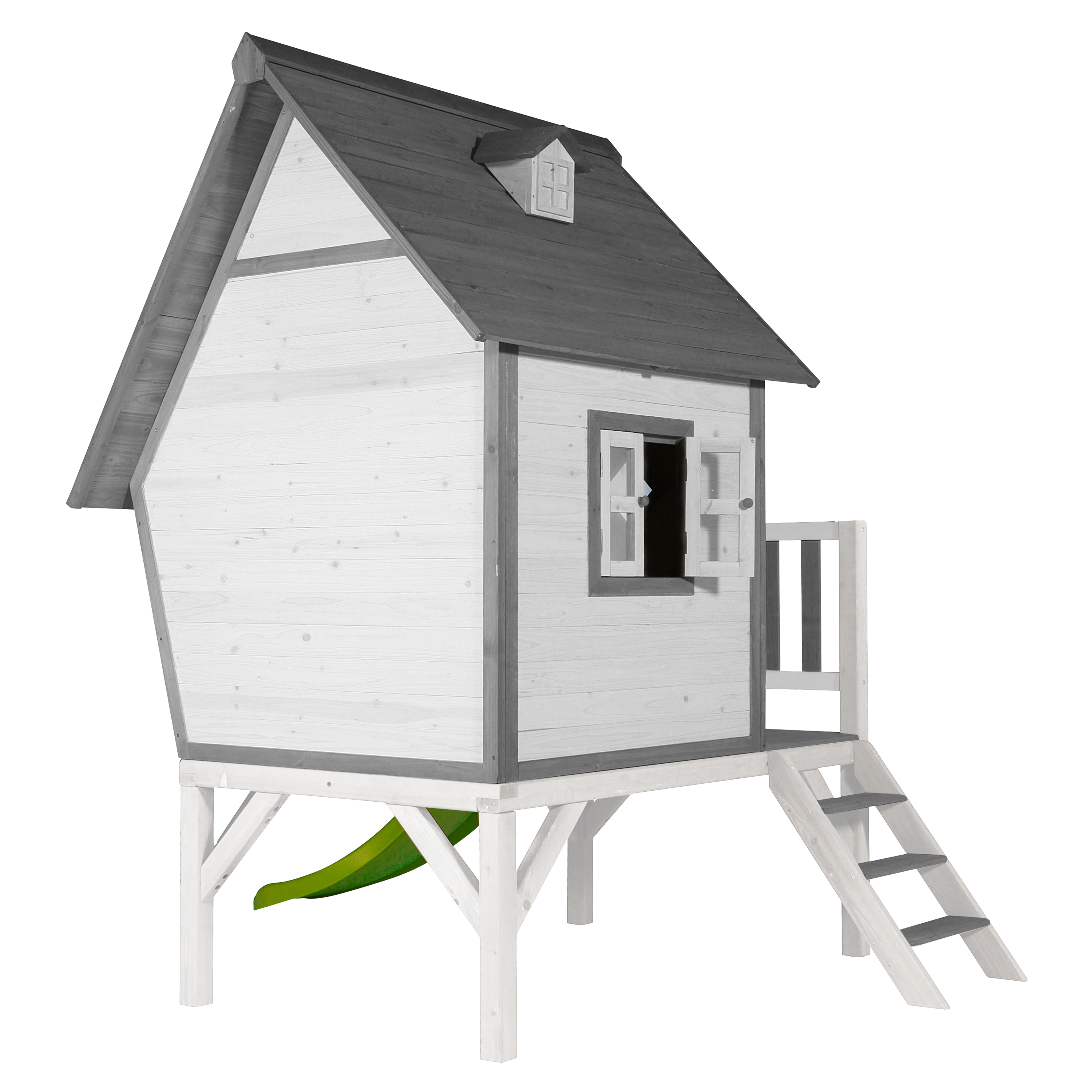 Cabin XL Playhouse Grey/White - Lime Green Slide